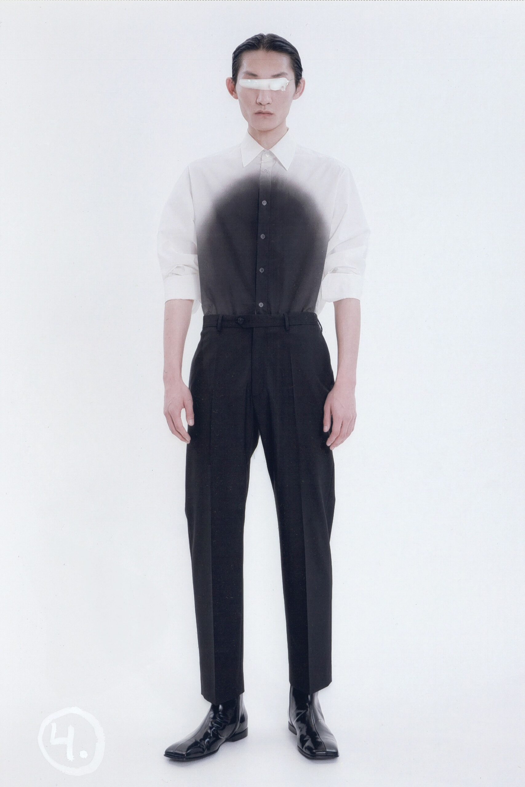 white cotton long-sleeve collared fitted ombre shirt