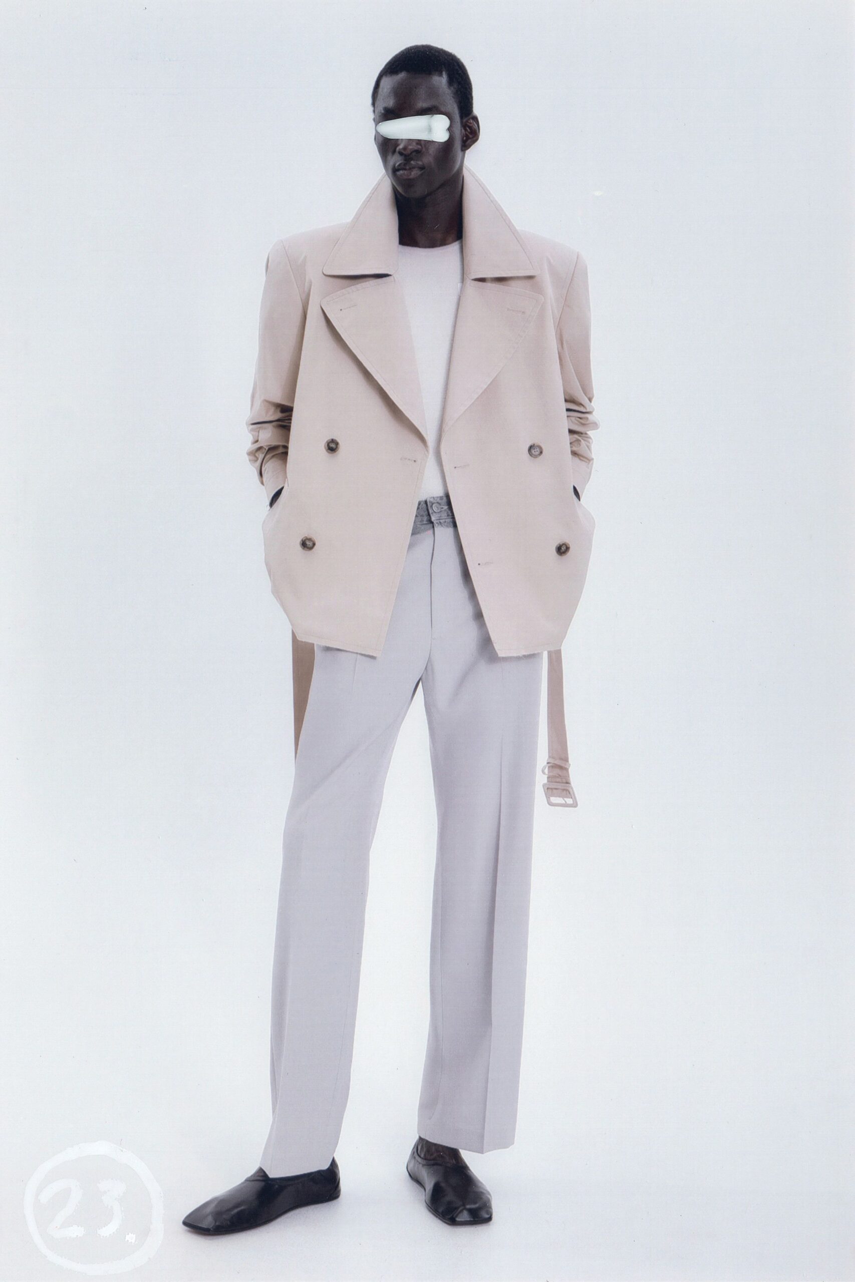 beige cotton long-sleeve double-breasted structured coat
