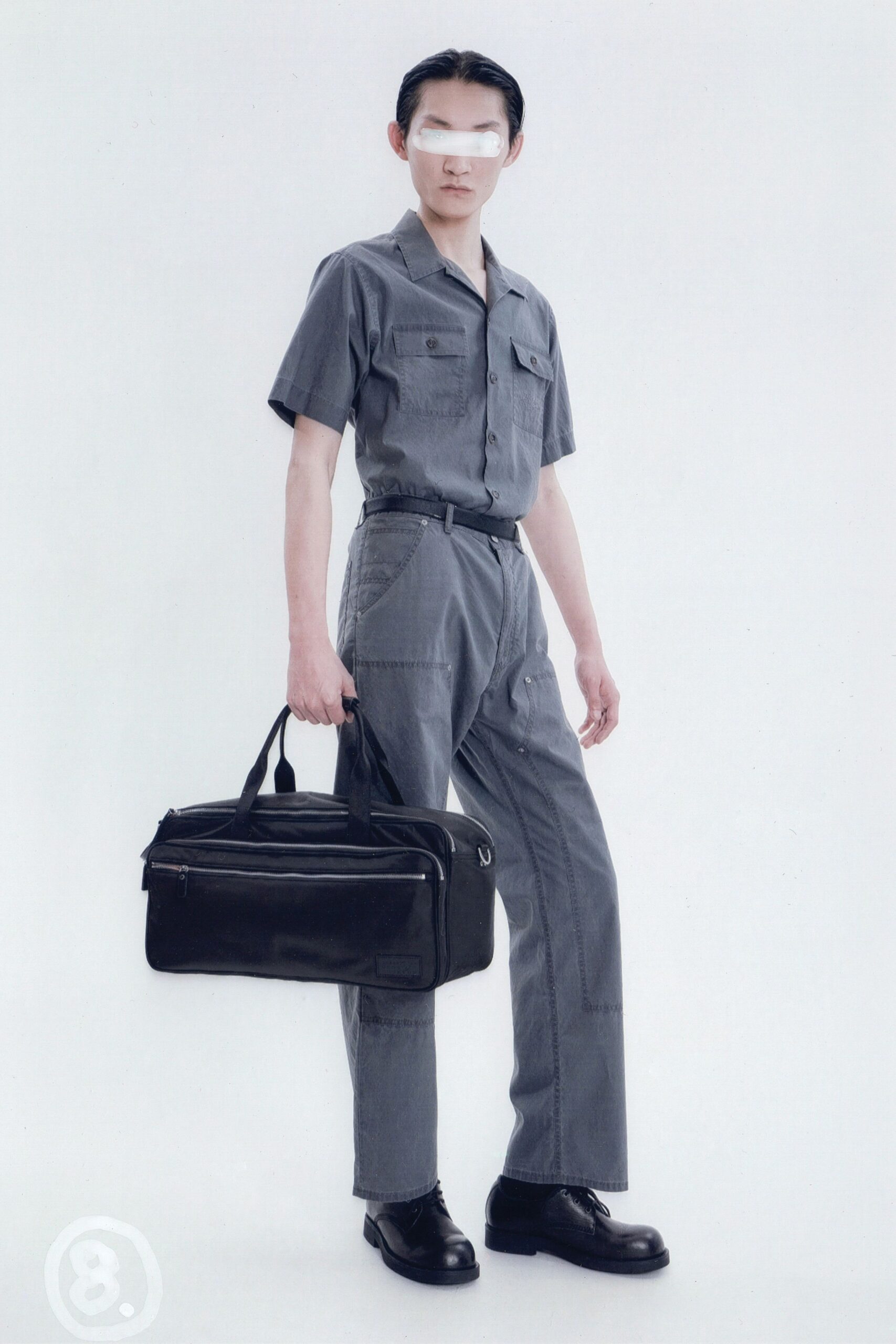 gray cotton fitted high-waisted straight-leg pants