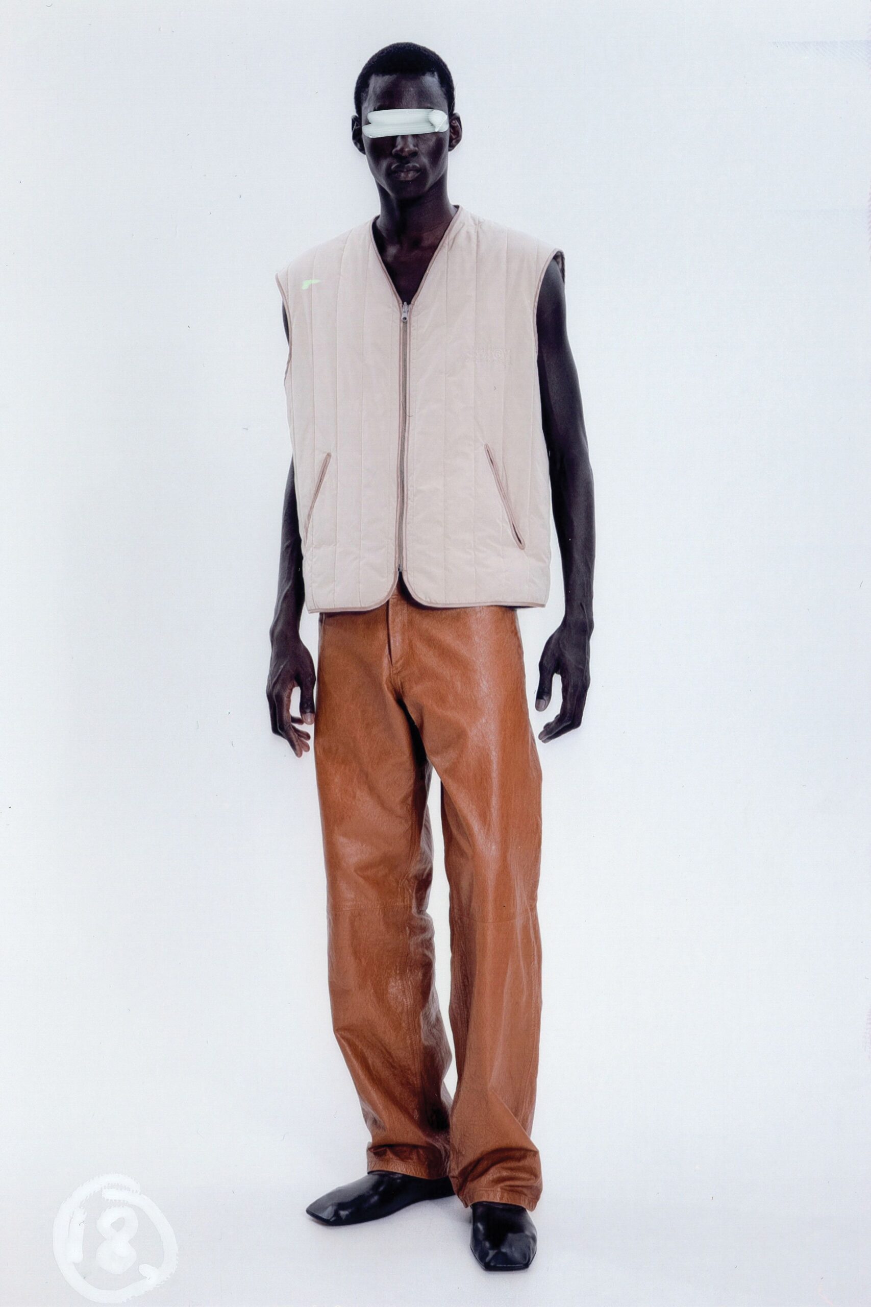 brown leather fitted straight-leg pants