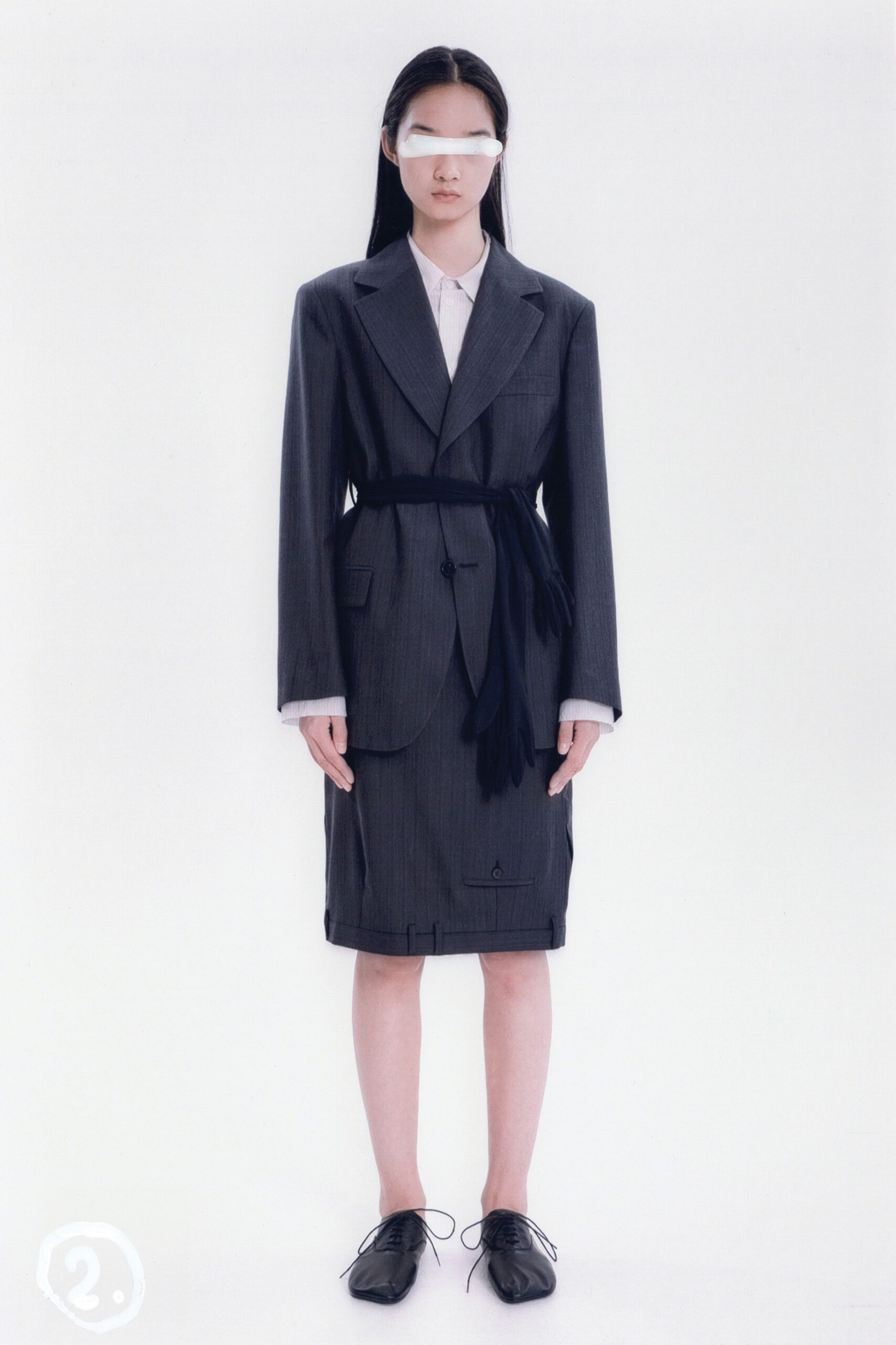 gray cotton long-sleeve collared tailored buttoned pencil suit
