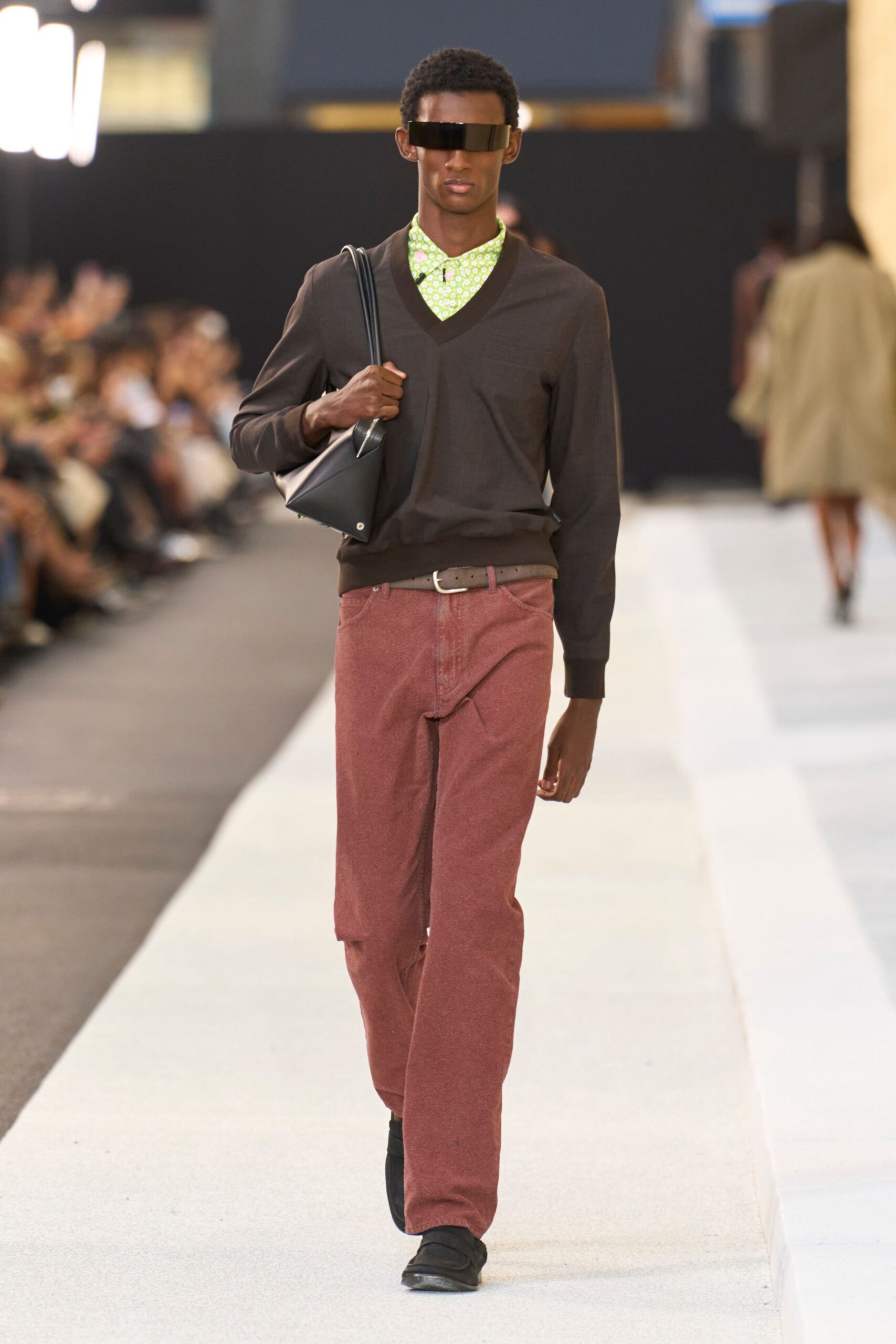 brown relaxed sweater with green shirt