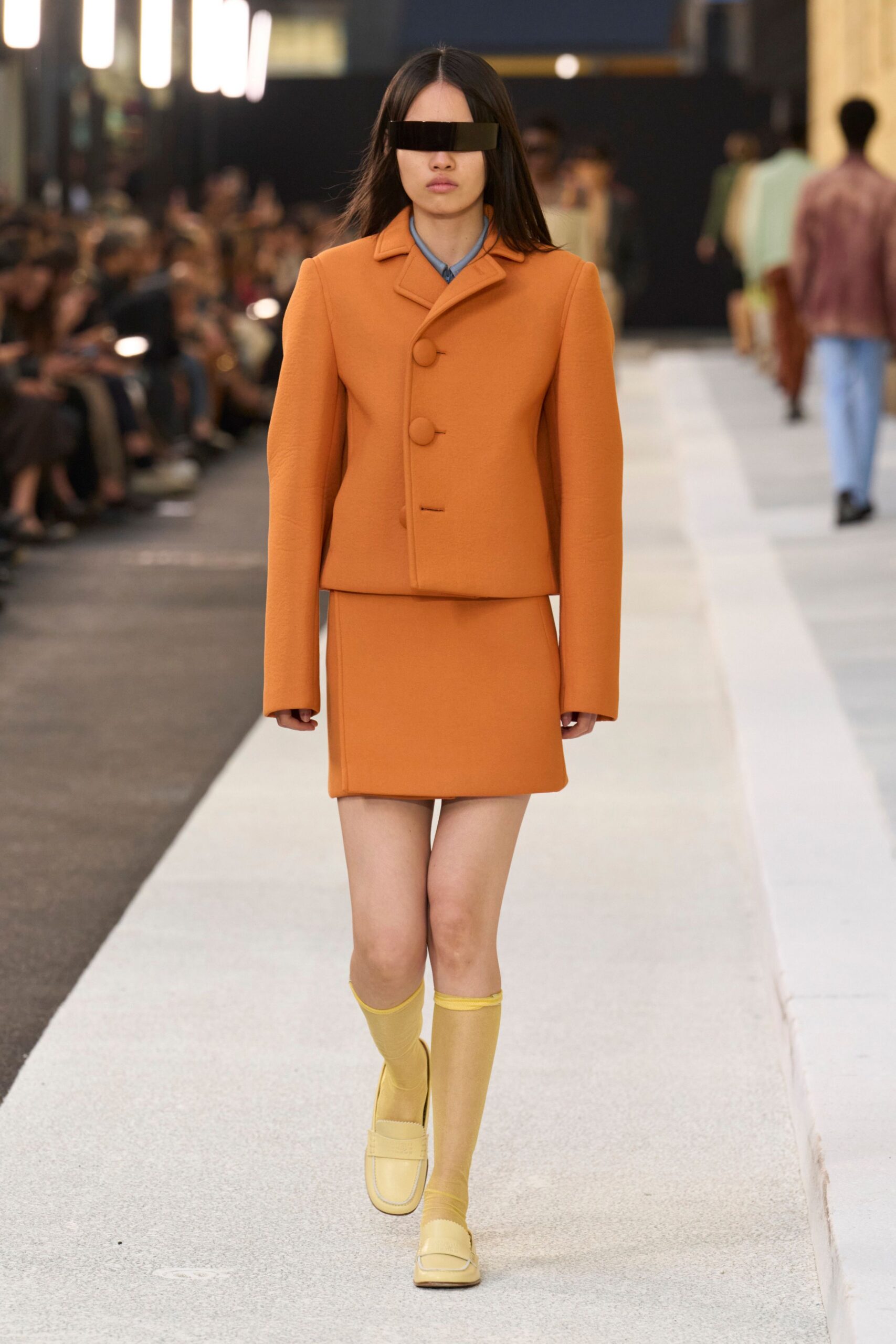 orange cotton fitted short skirt