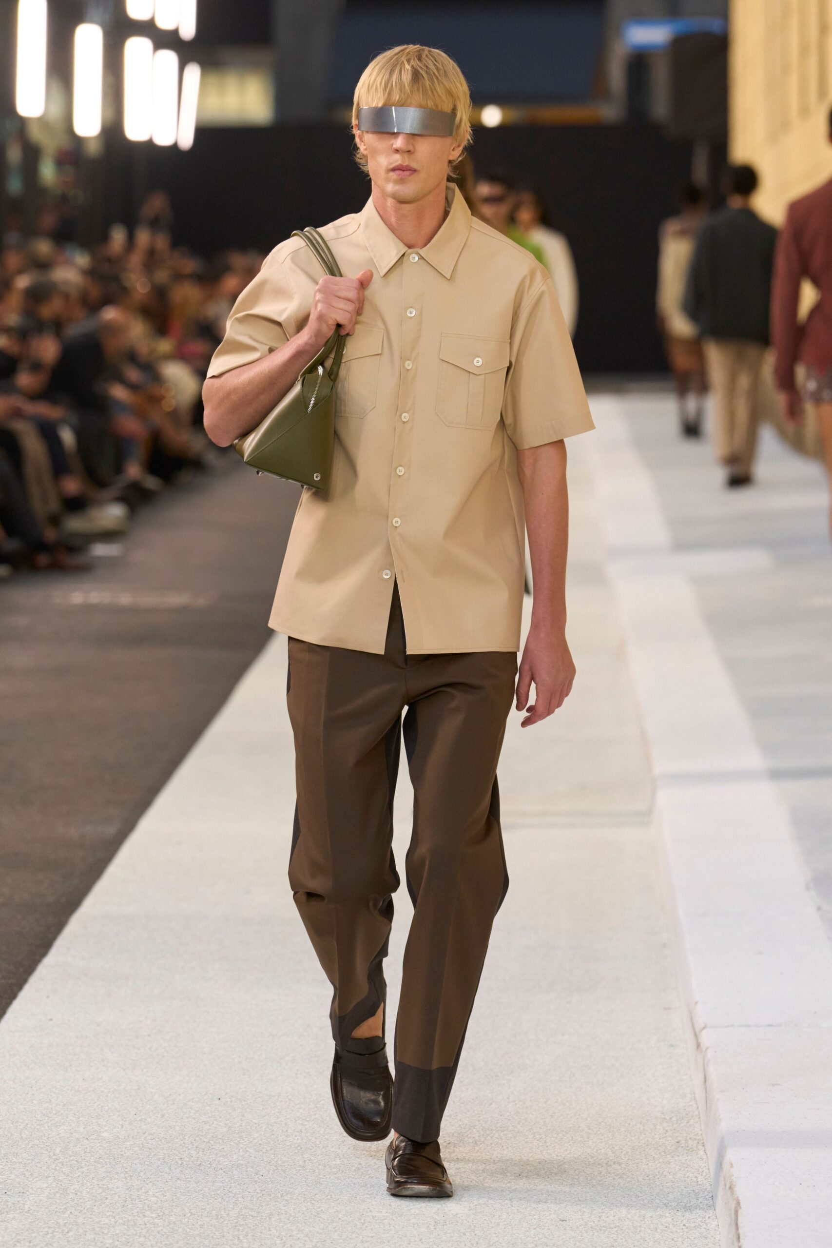 brown cotton tailored straight-leg pants