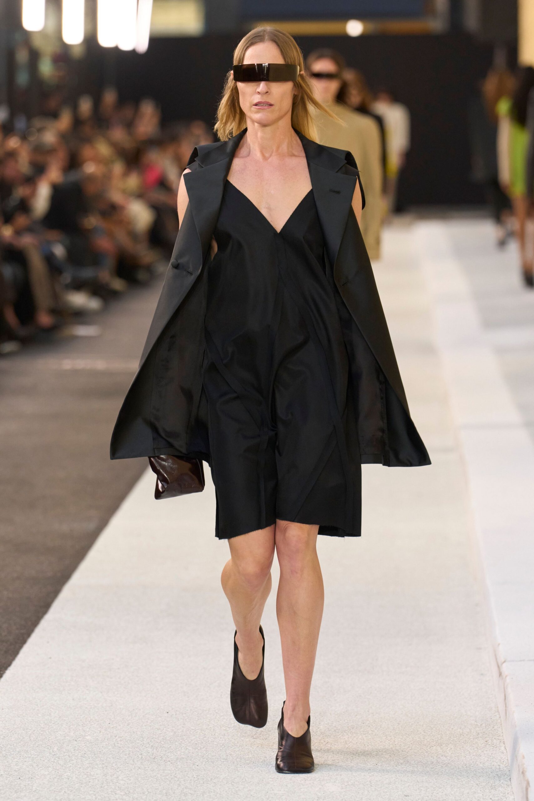 black silk sleeveless v-neck fitted draped short dress