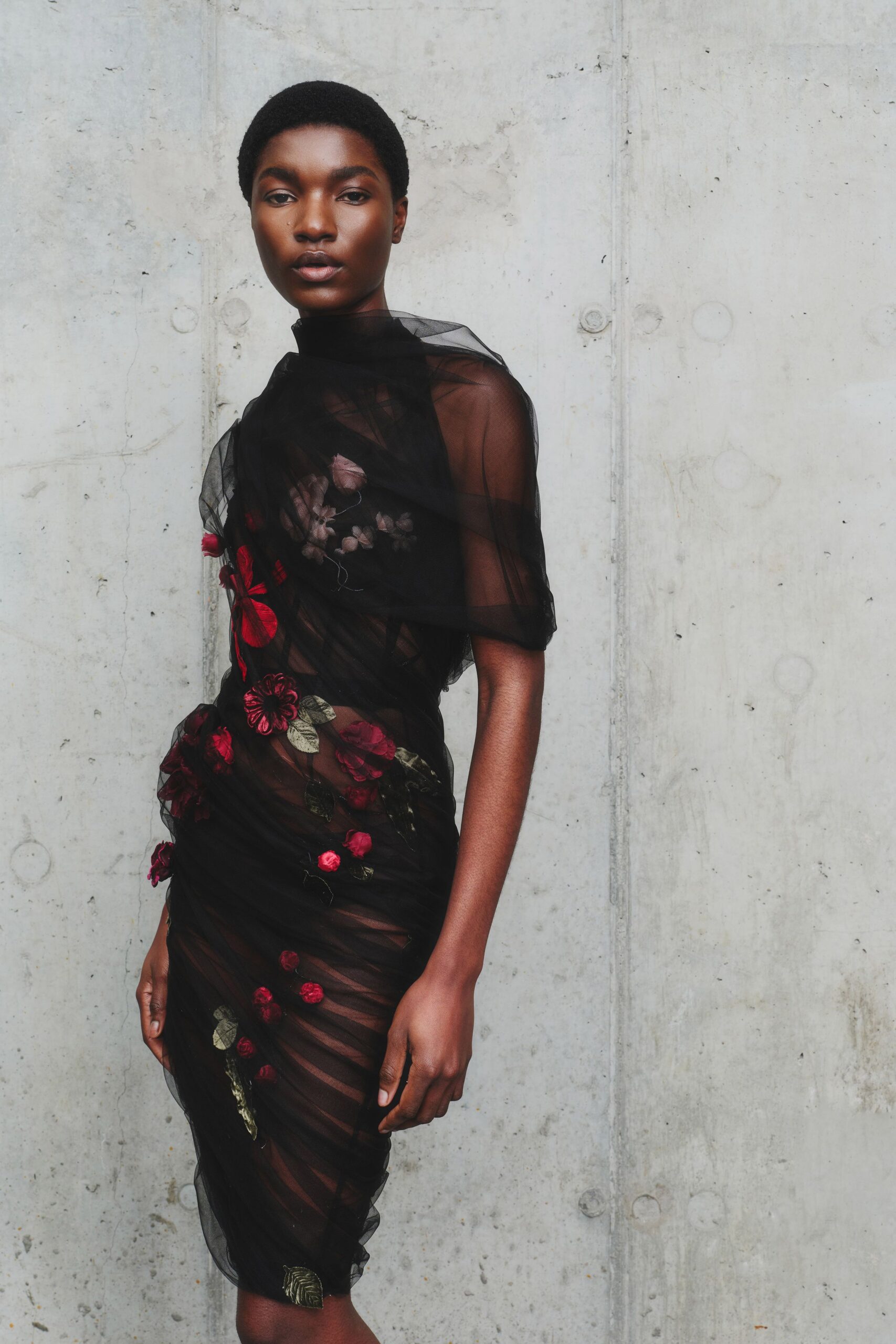 black sheer floral dress