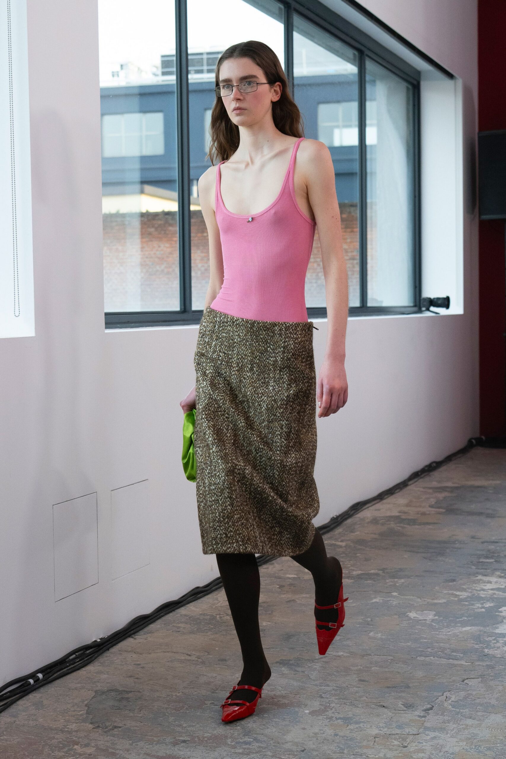 brown silk relaxed pleated midi skirt