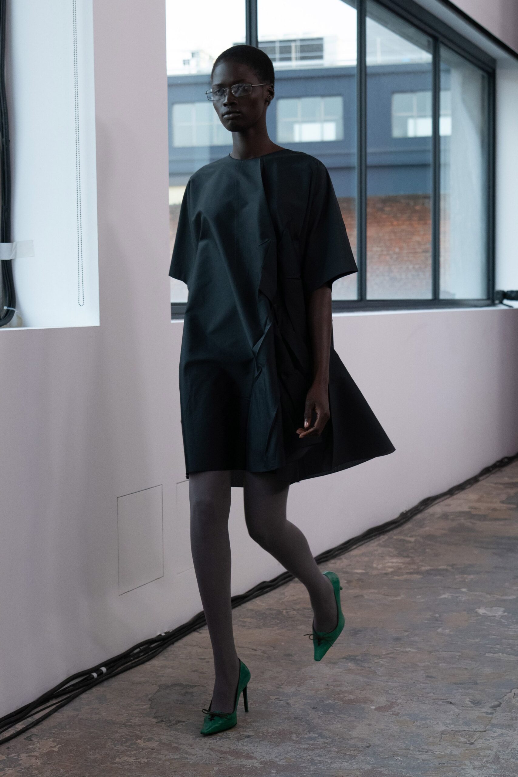 green satin shoes