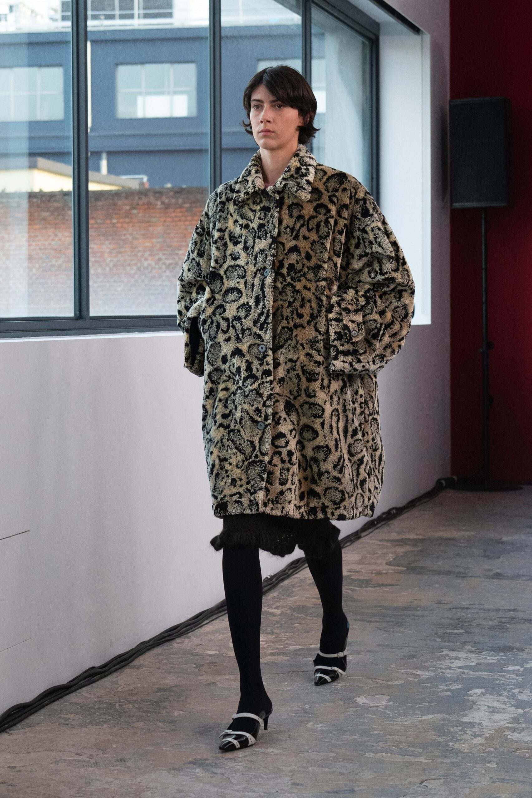 oversized animal-print faux-fur coat