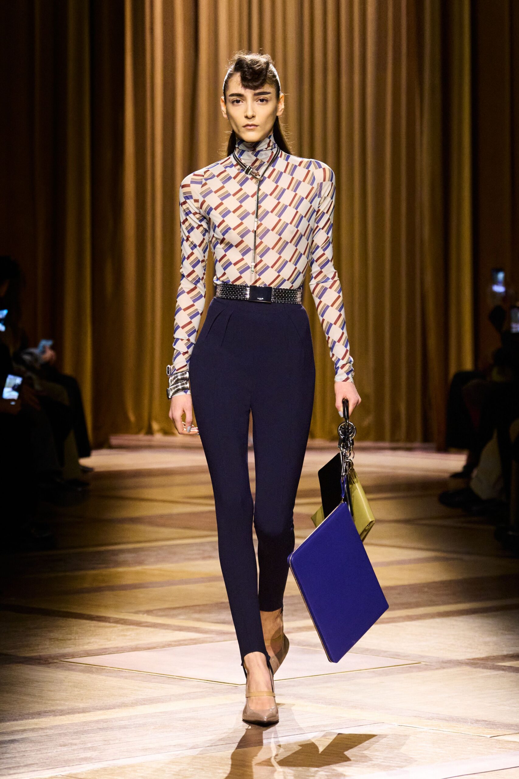 multi silk long-sleeve collared fitted buttoned printed shirt