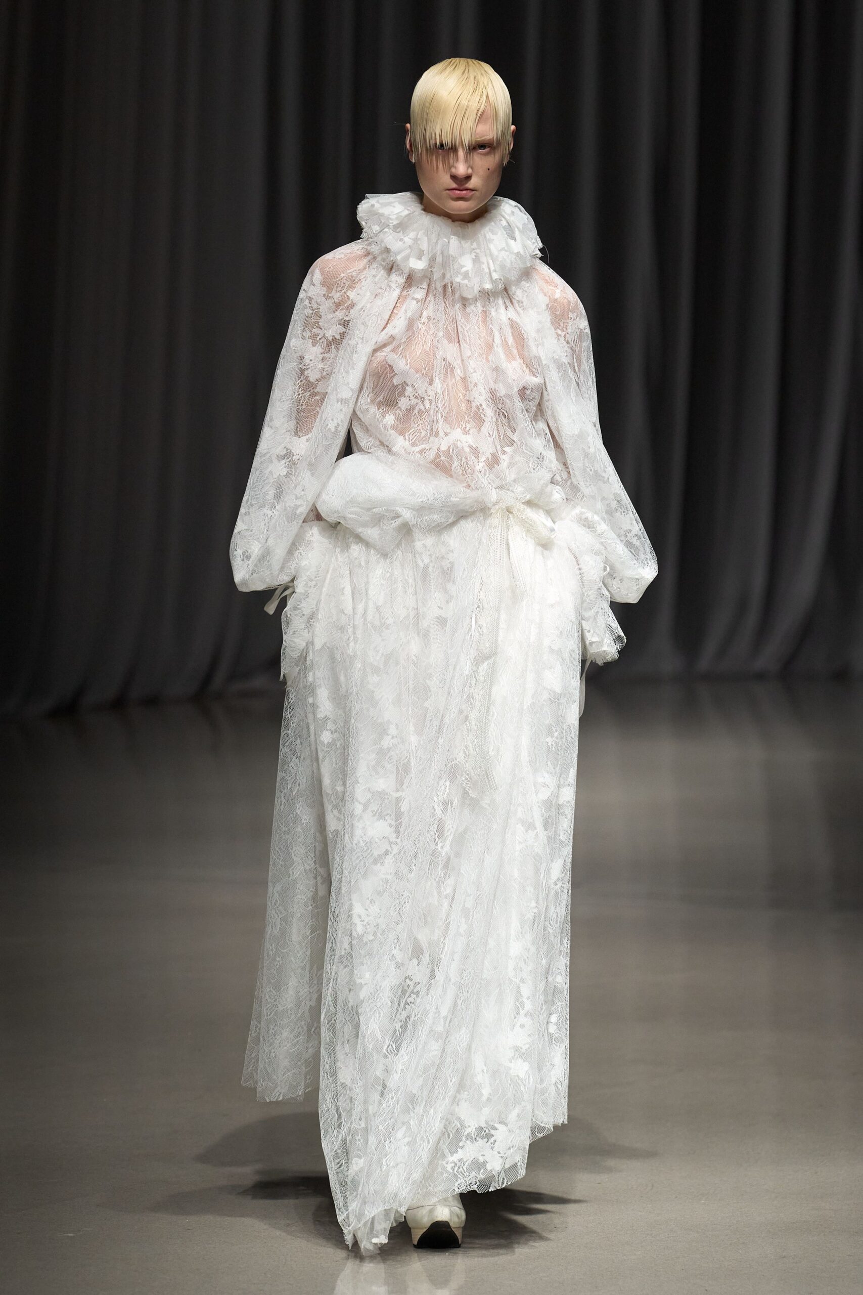 white lace fitted gown