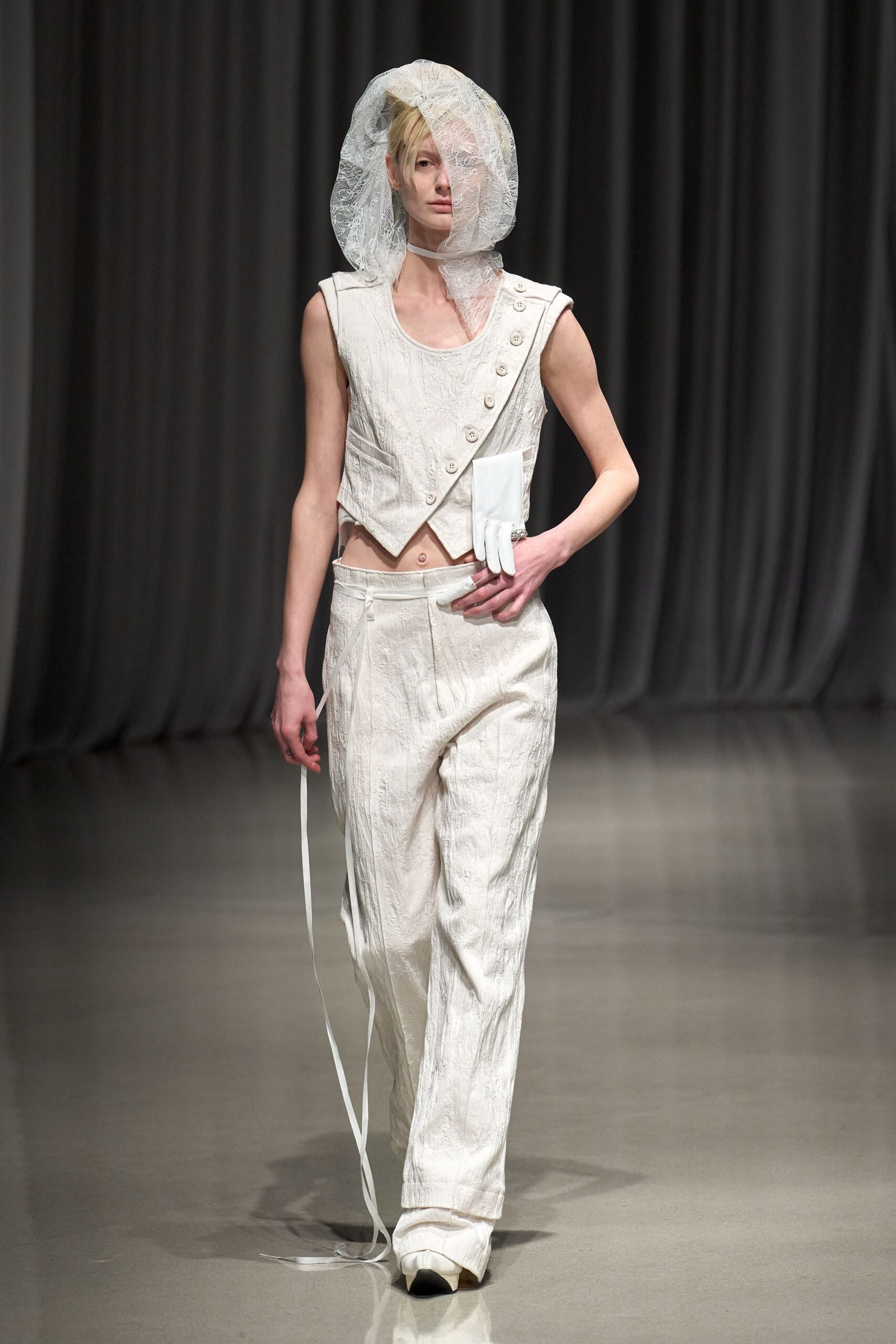 white fitted top and relaxed pants