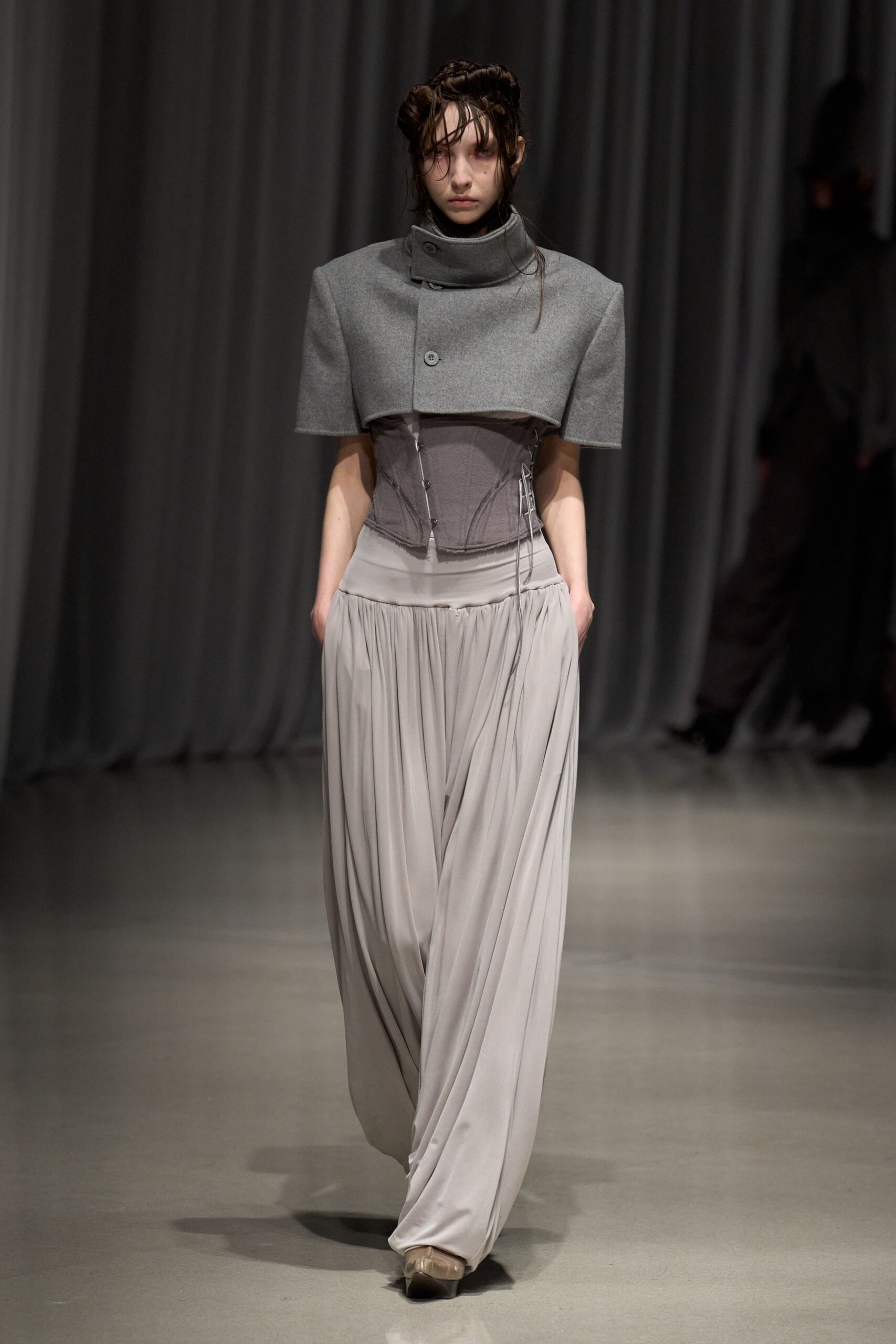 gray wool cape beige corset