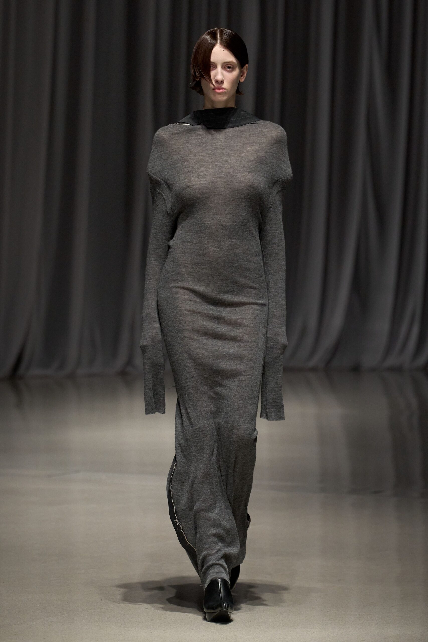 gray wool long-sleeve dress