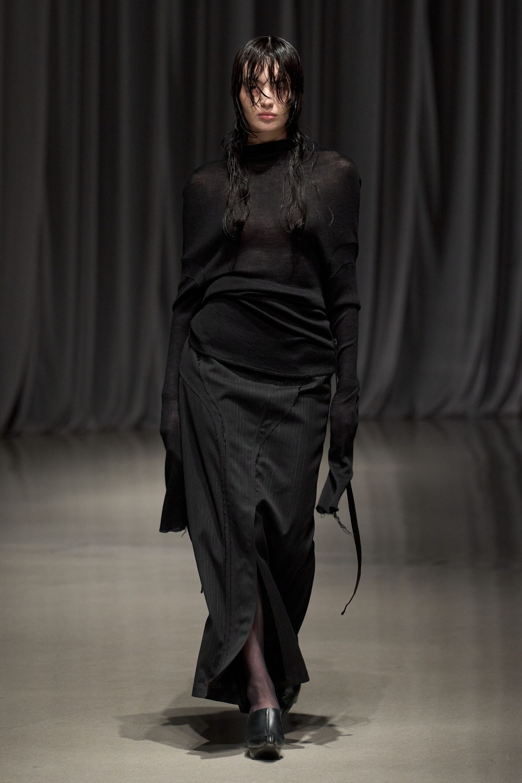 black fitted top and skirt