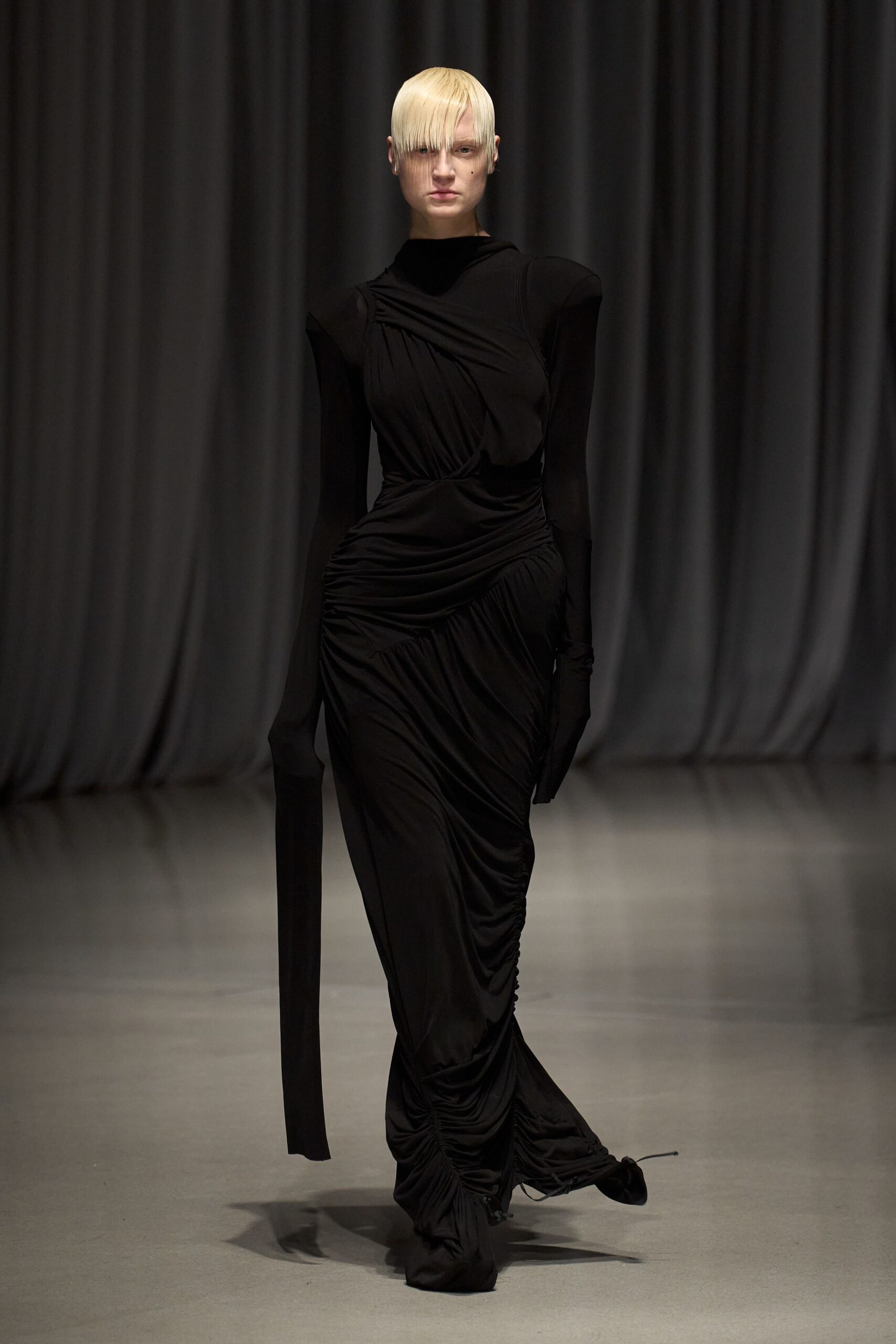 black fitted silk gown