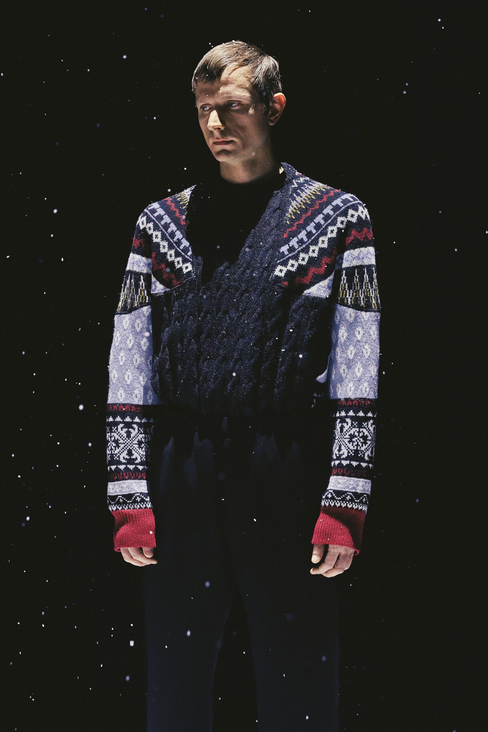 black wool embroidered sweater and pants