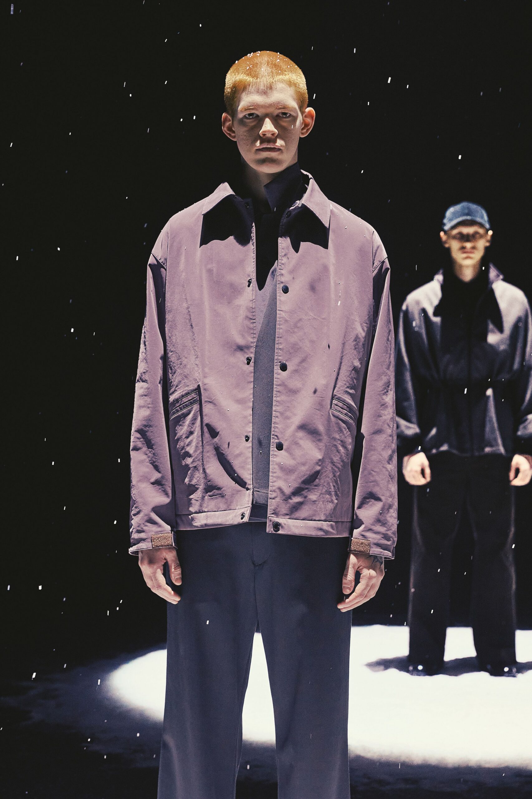 purple cotton long-sleeve collared relaxed jacket