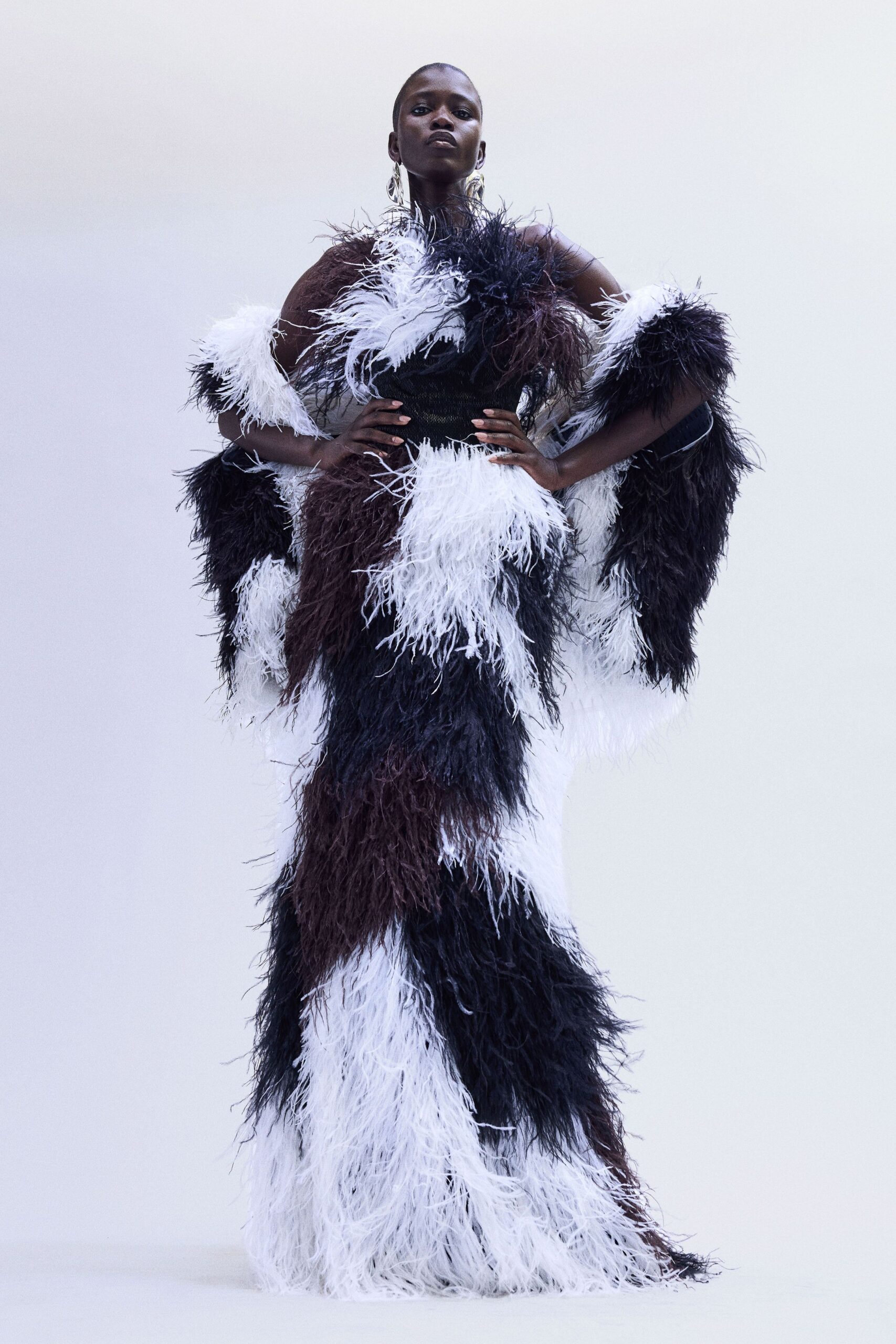 fringed feather gown