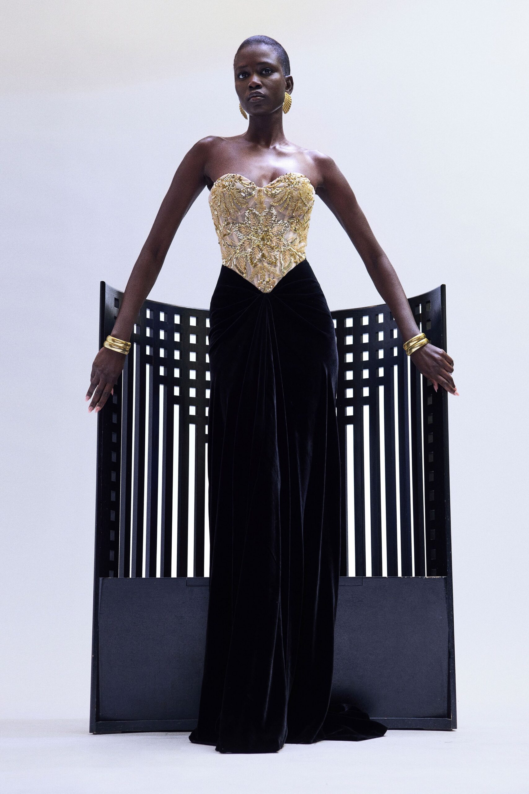 black velvet strapless gown