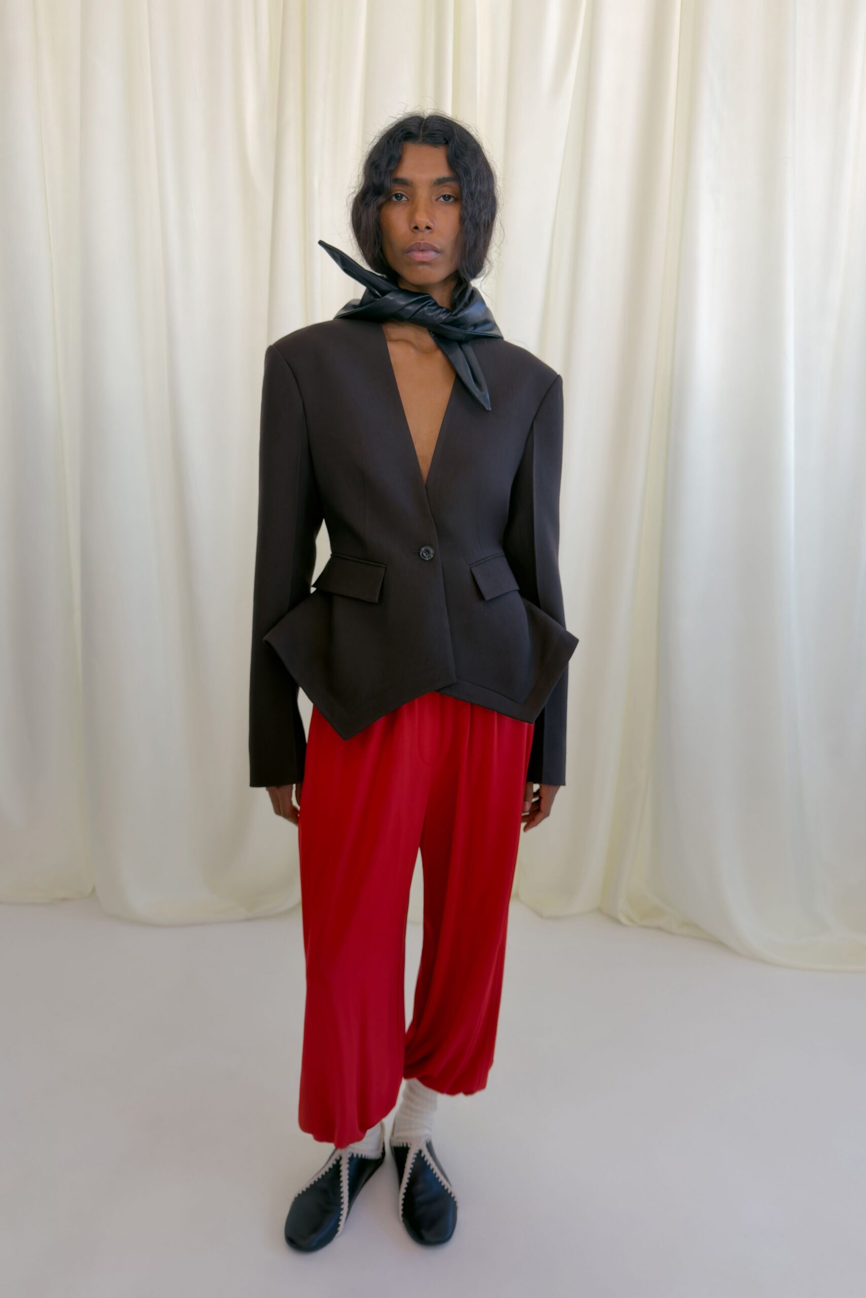 red cotton relaxed wide-leg pants