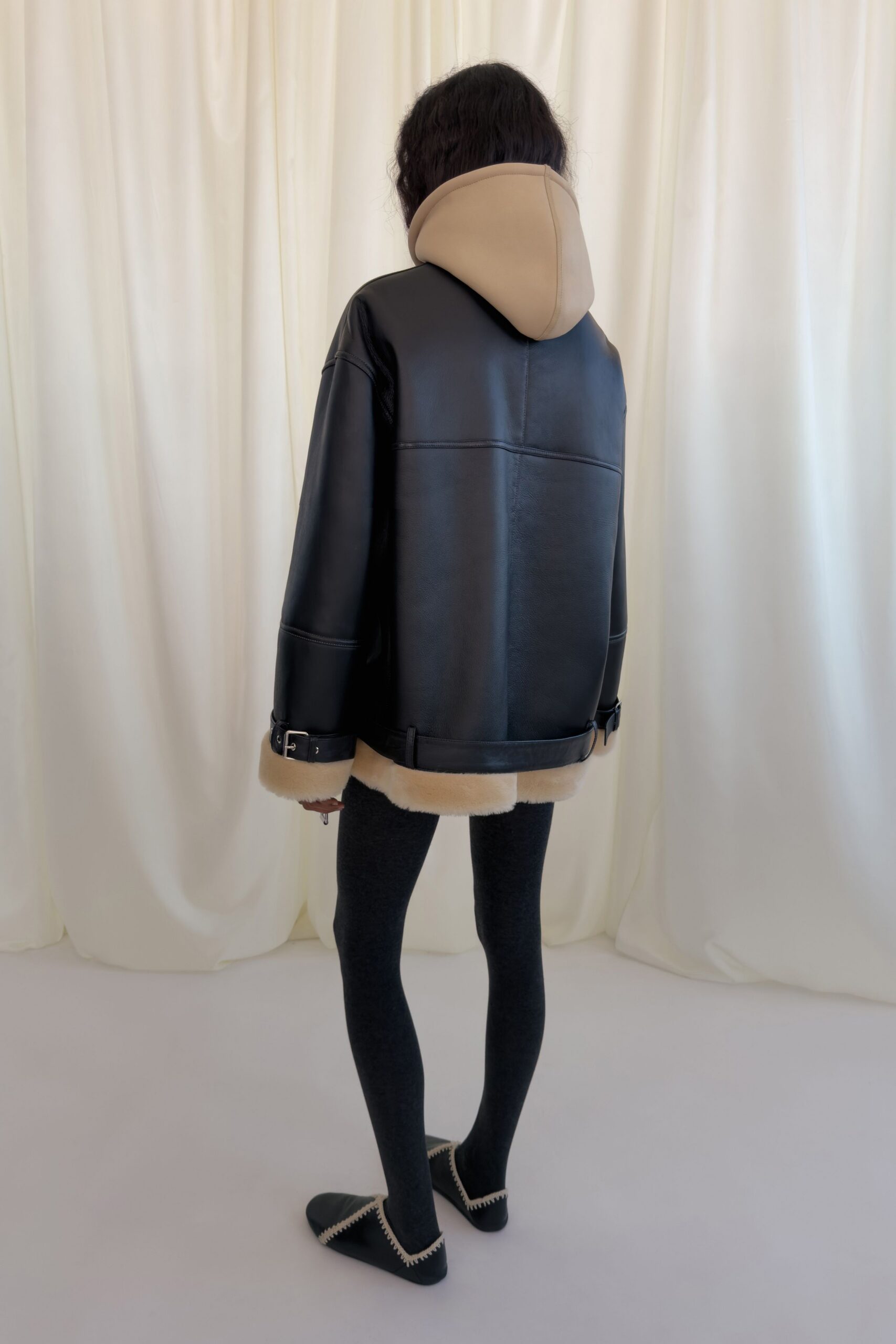 beige cotton long-sleeve hooded fitted top