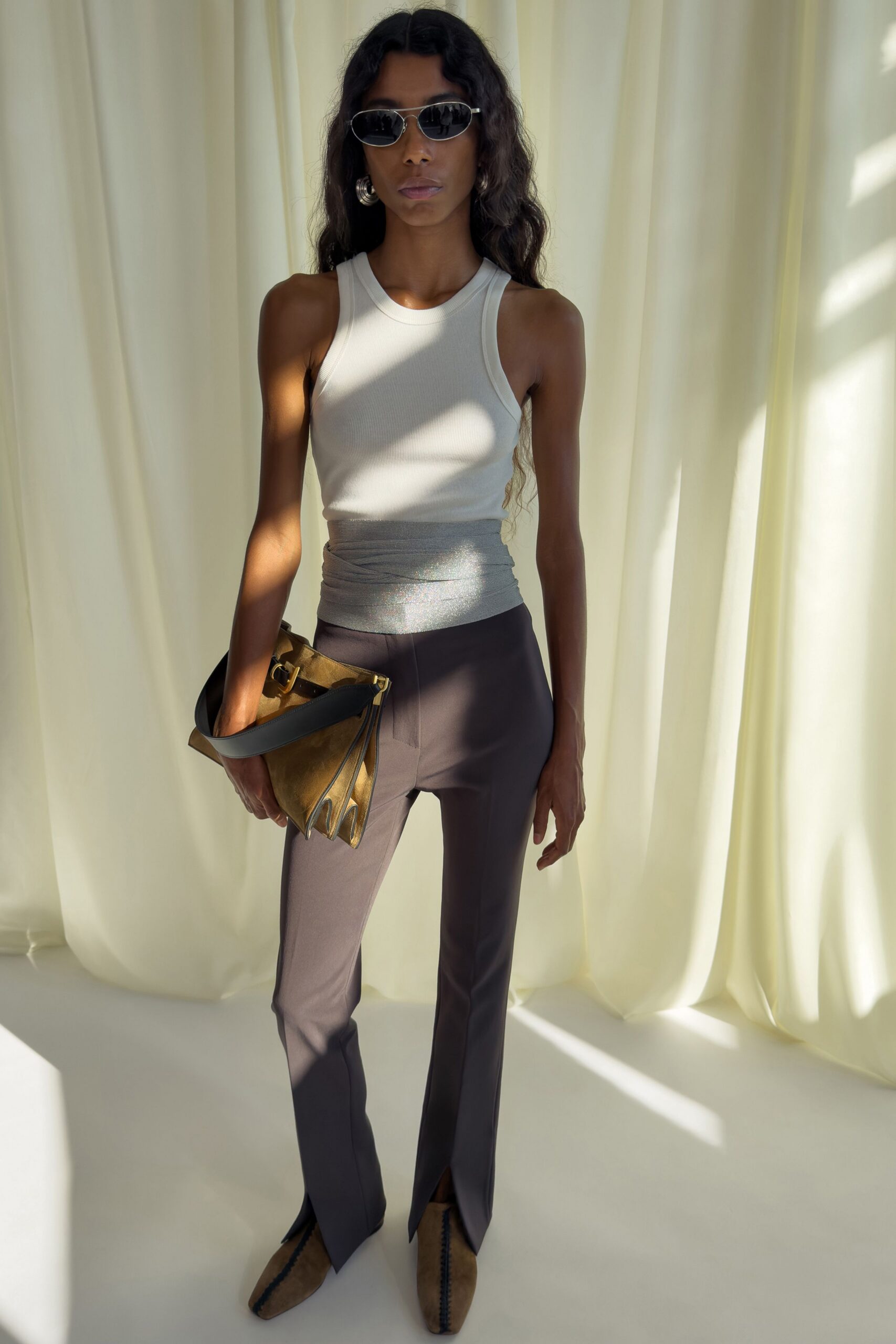 gold metallic zippered bag
