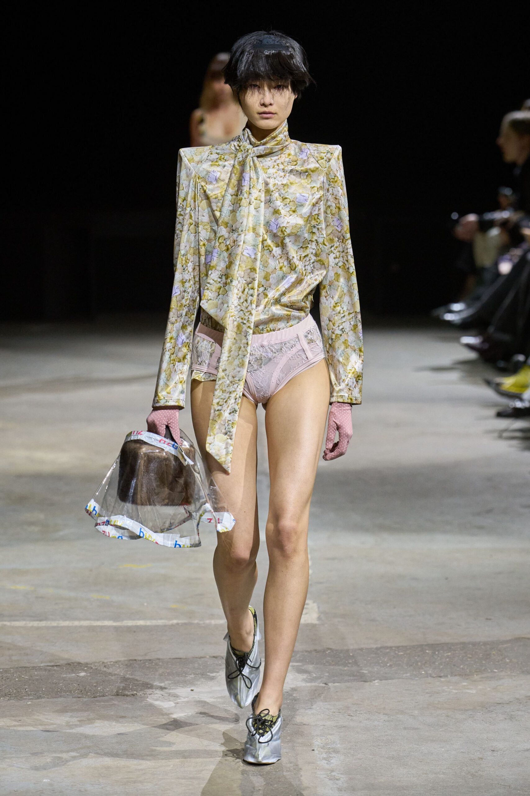 yellow silk long-sleeve collared fitted floral buttoned shirt