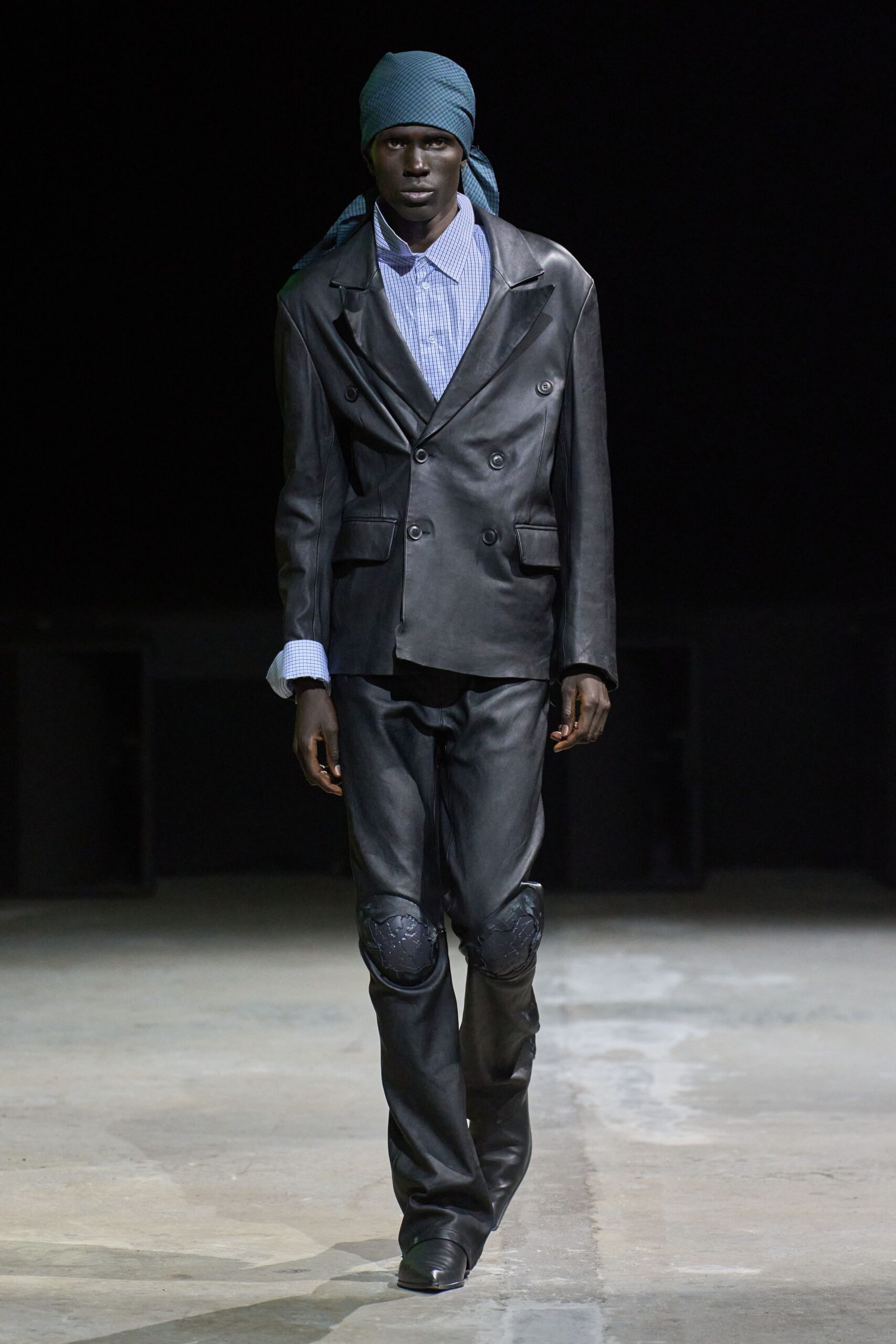 black leather slim straight-leg pants