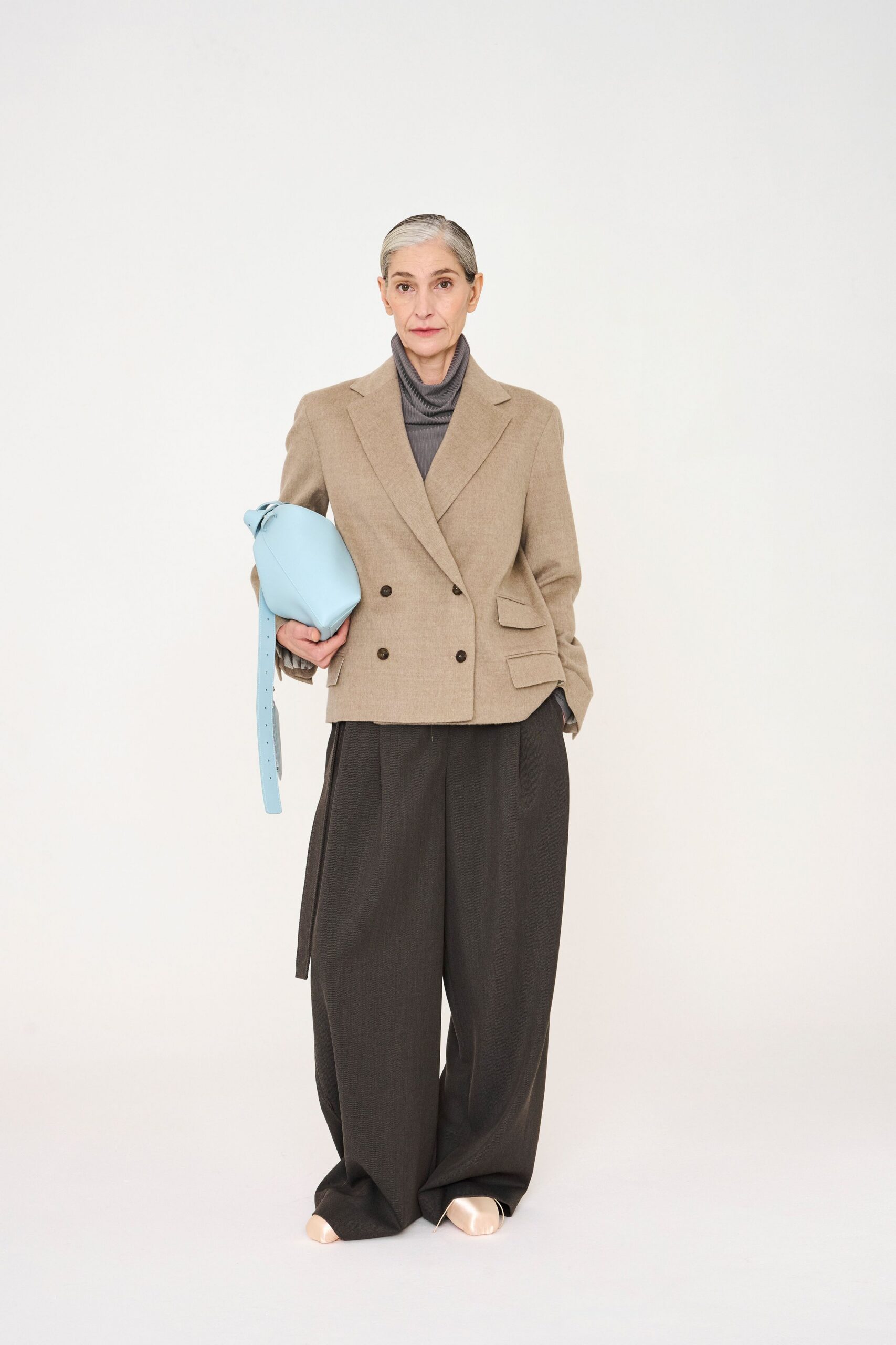 beige wool long-sleeve collared structured blazer