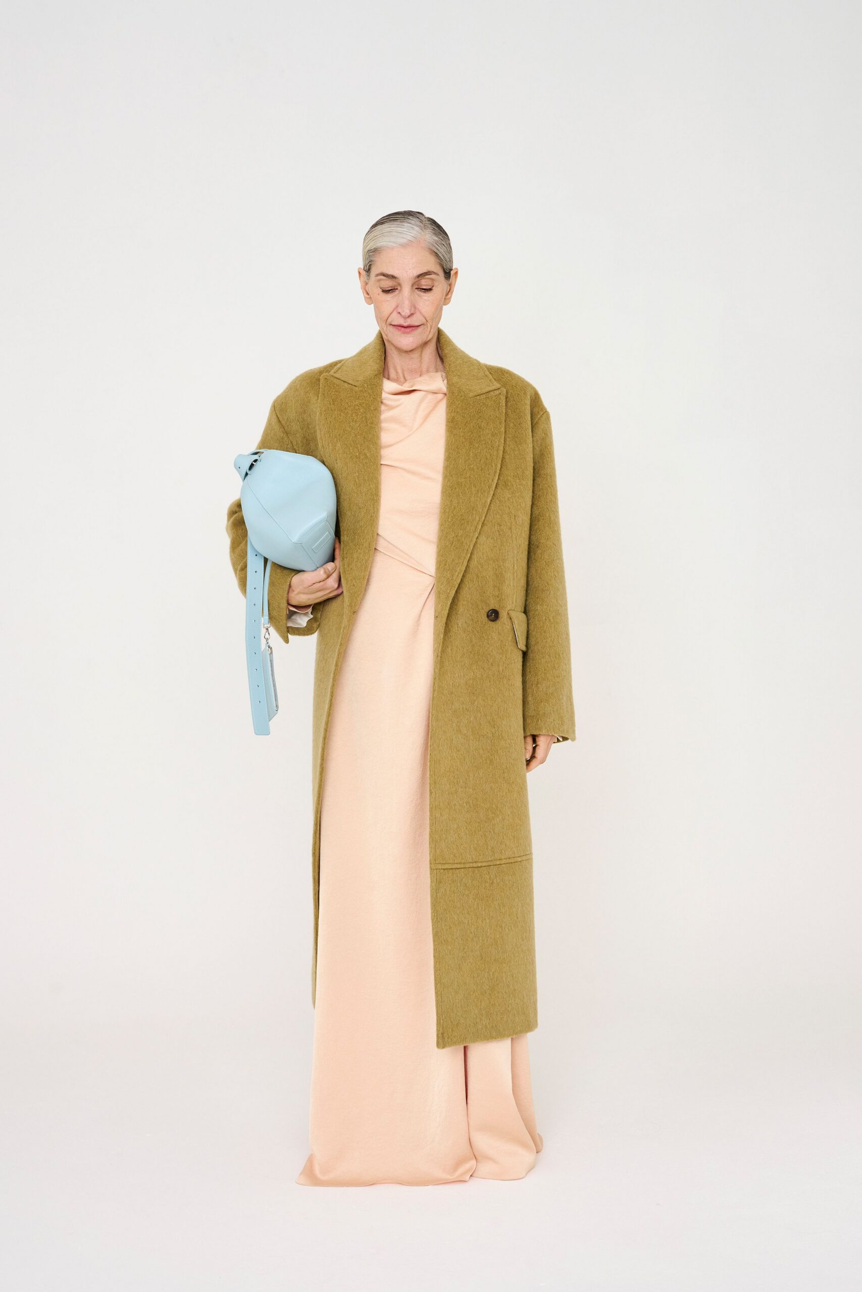 brown wool coat pink gown