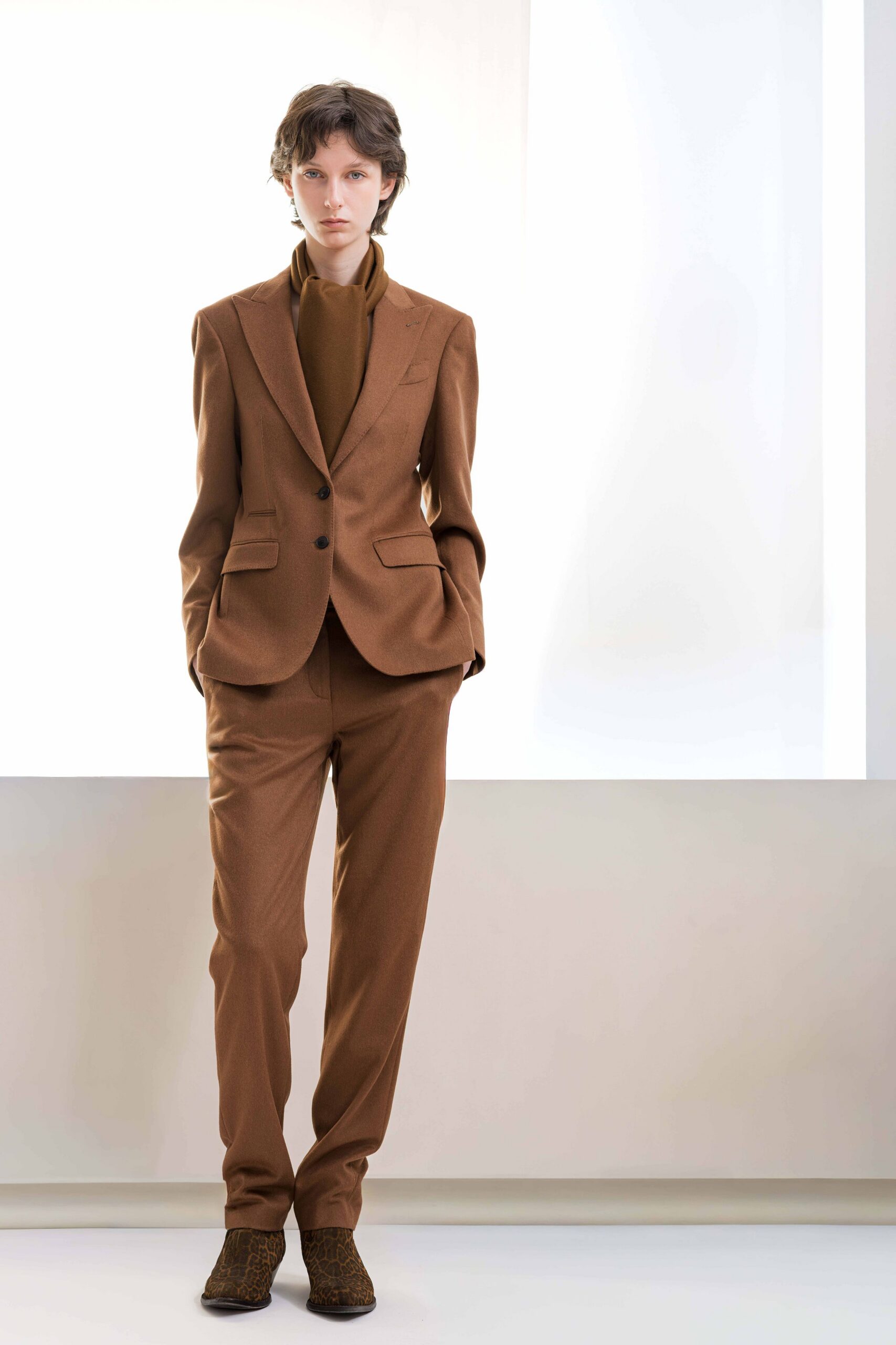 brown wool high-neck fitted top