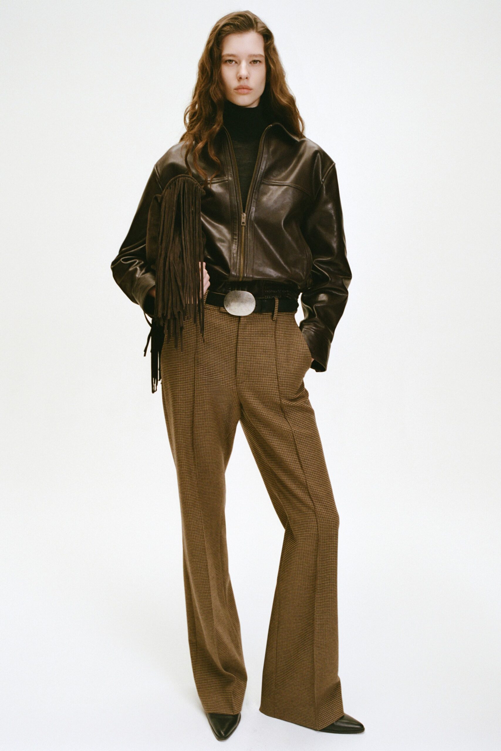 brown wool tailored wide-leg pants