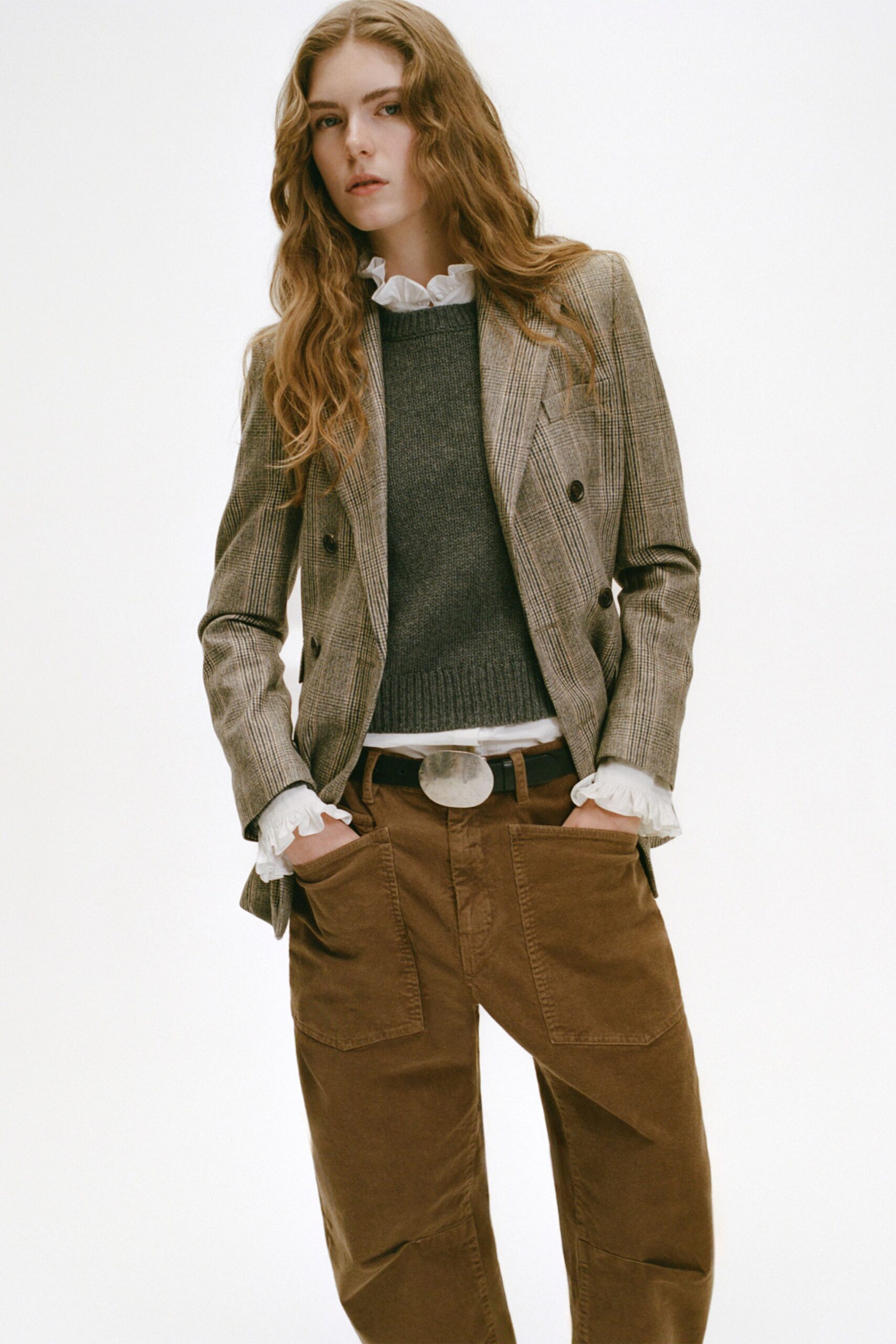 gray wool long-sleeve collared structured striped blazer