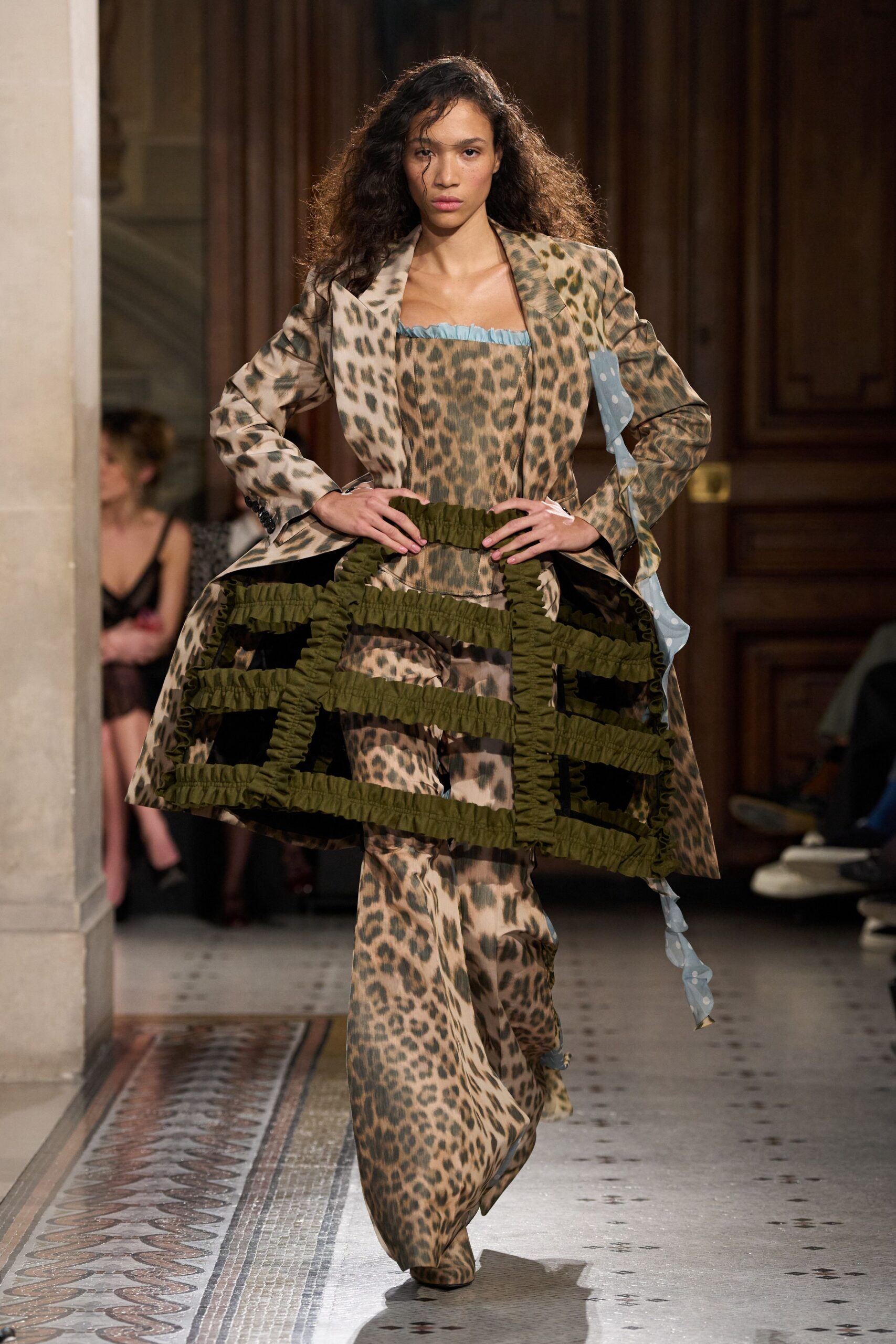 brown green animal-print maxi dress