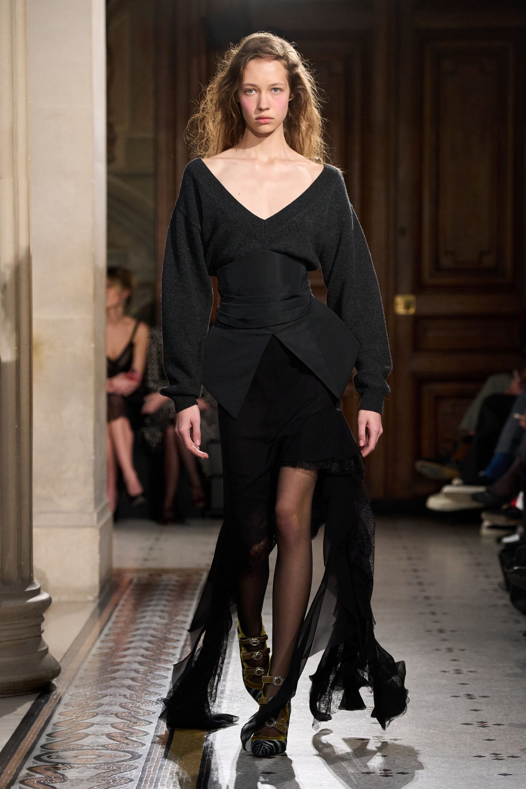 black silk asymmetric midi dress