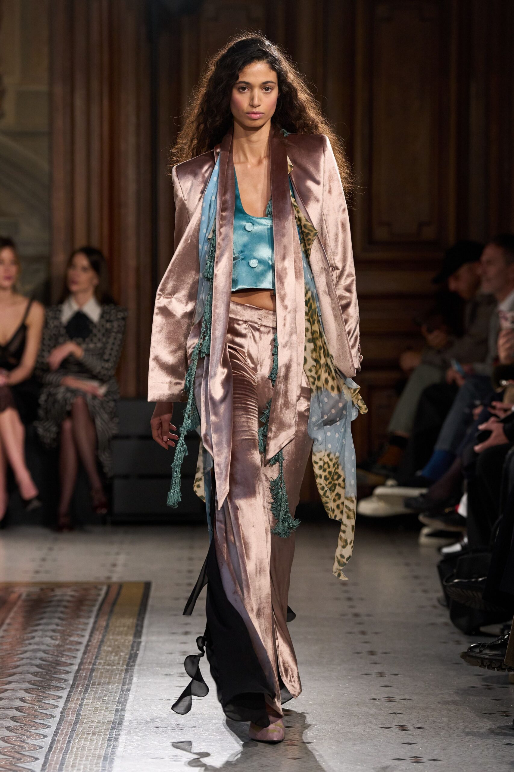 pink silk long-sleeve collared relaxed layered blazer