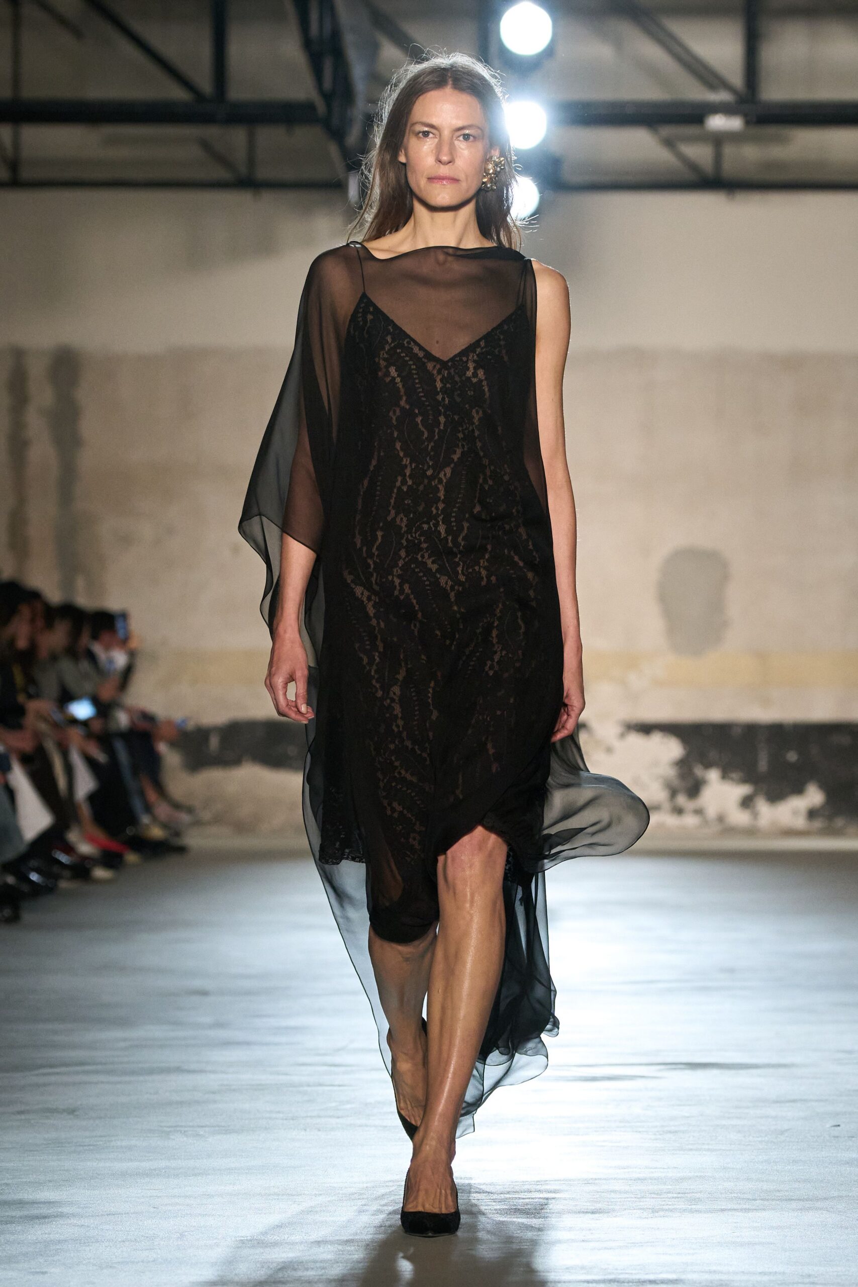 black sheer layered midi dress