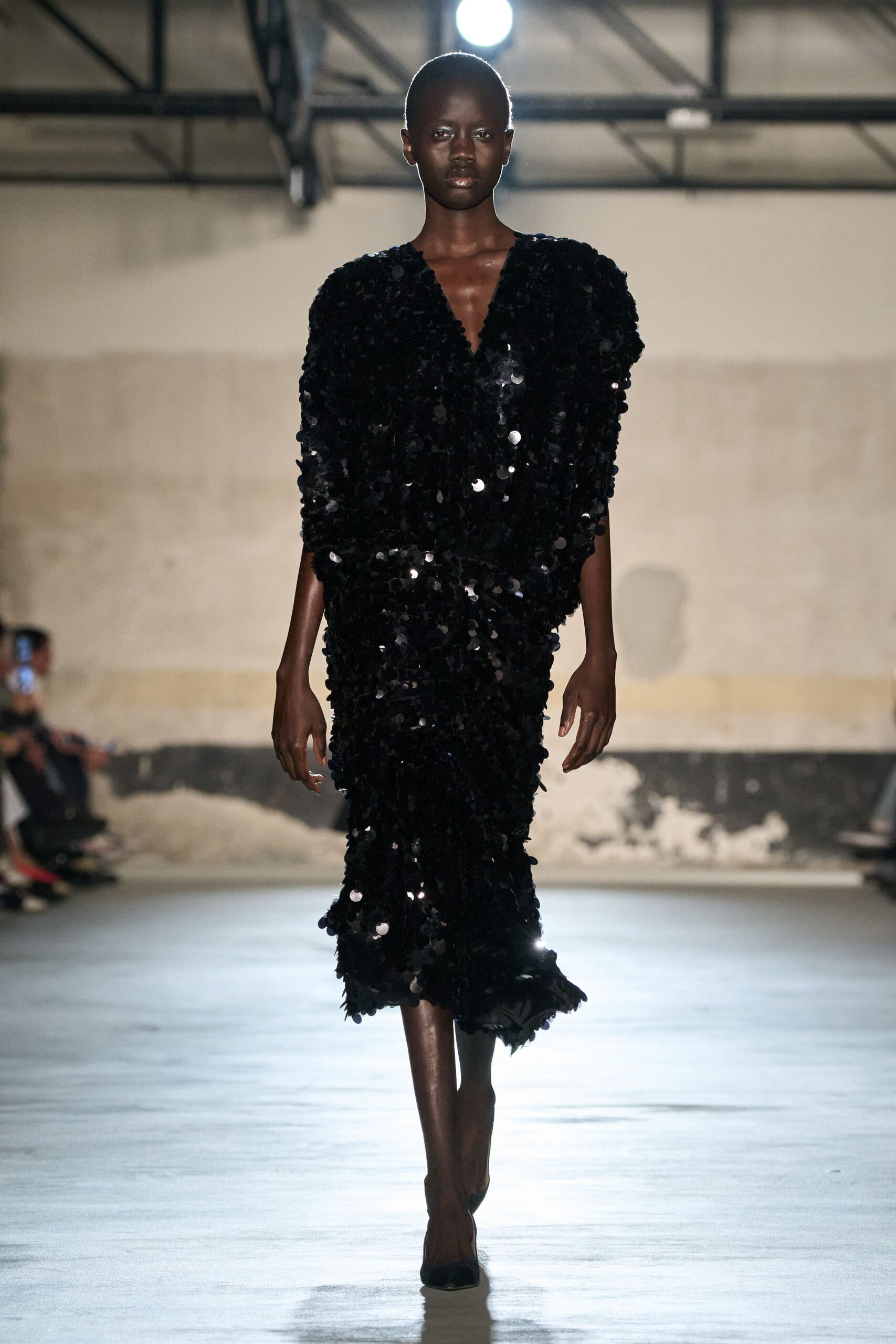 black sequin sleeveless dress