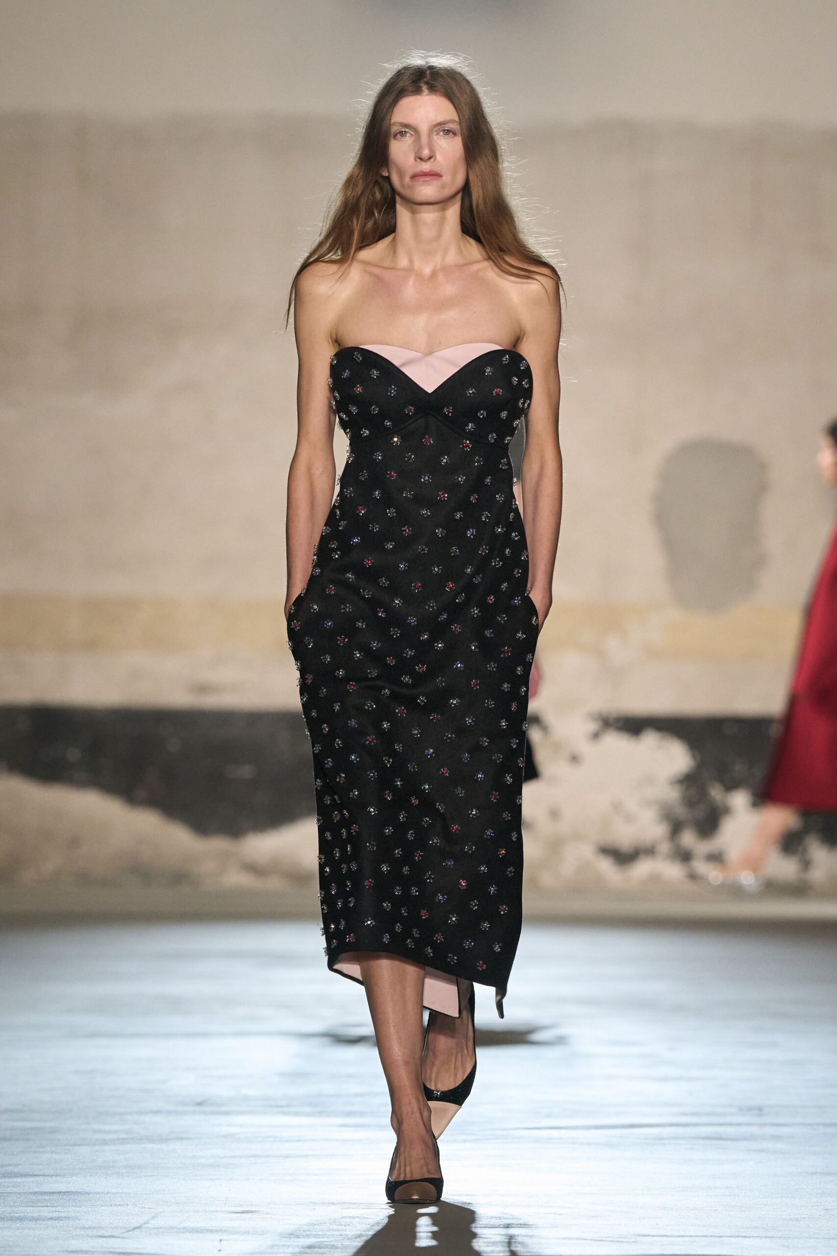 black floral midi dress with heels