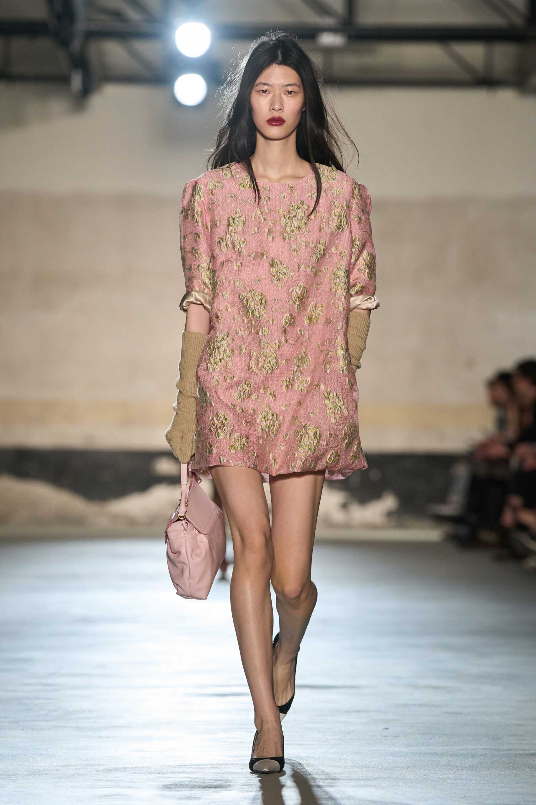 pink embroidered mini dress