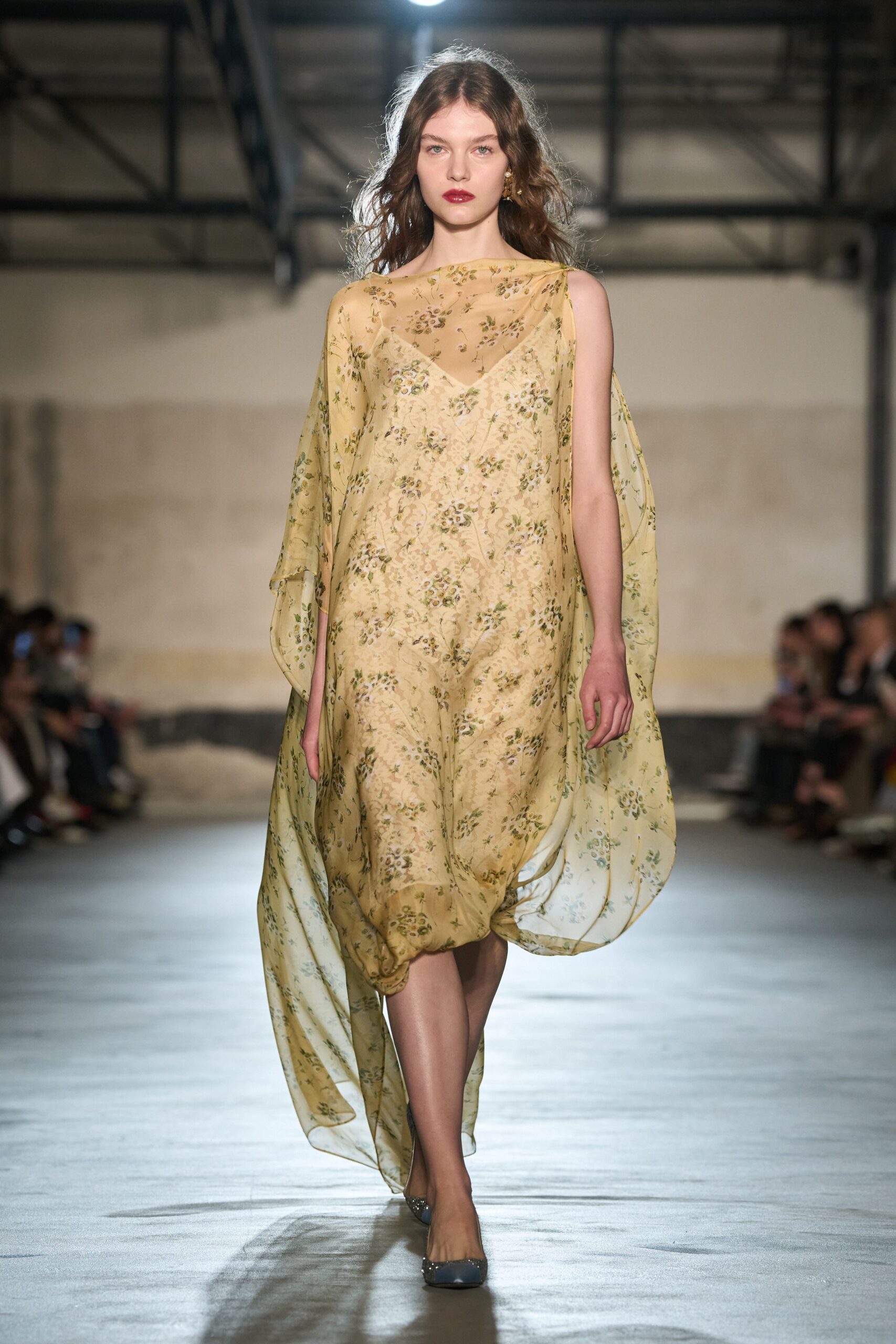 yellow chiffon sleeveless v-neck relaxed floral dress