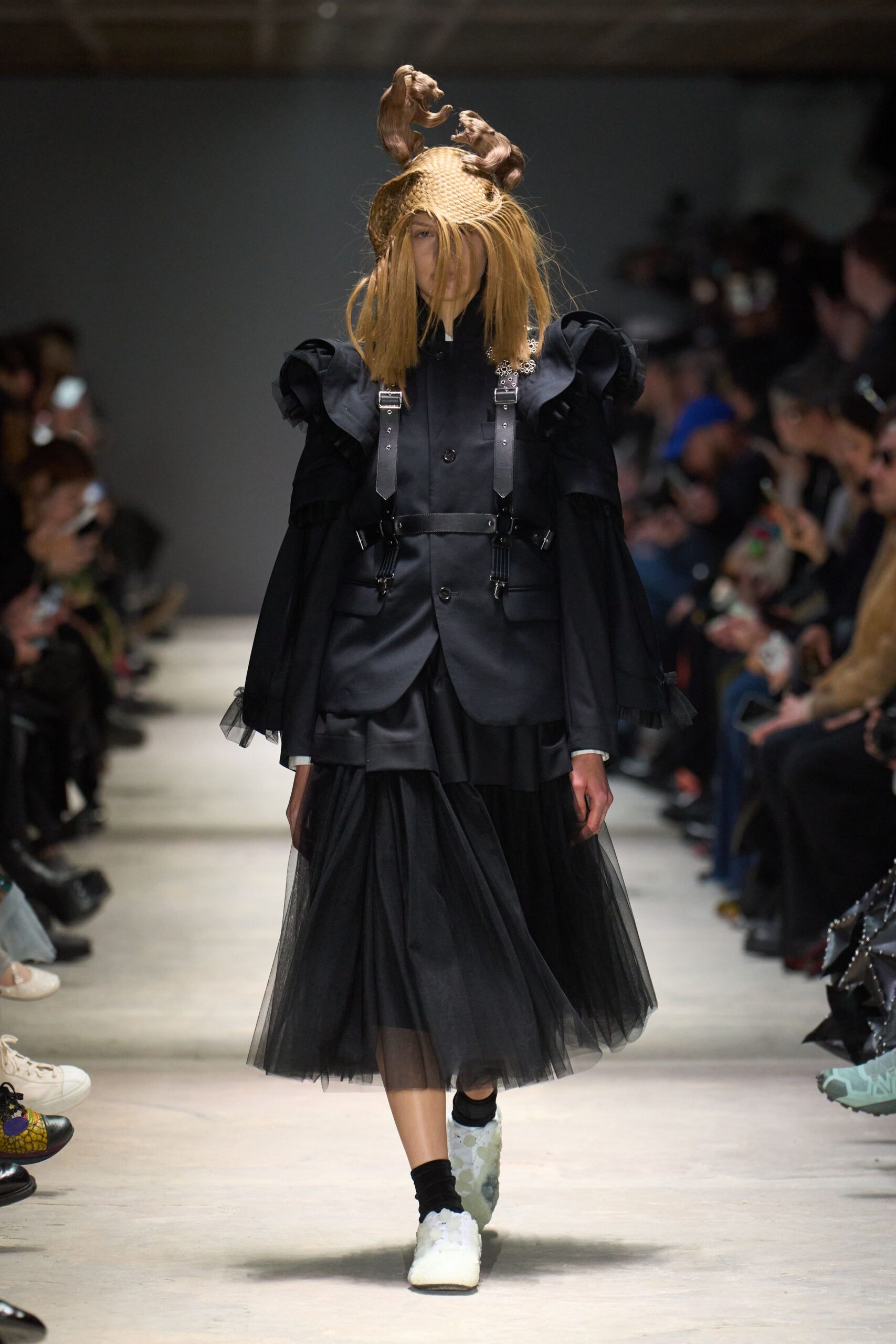 black blazer and tiered skirt