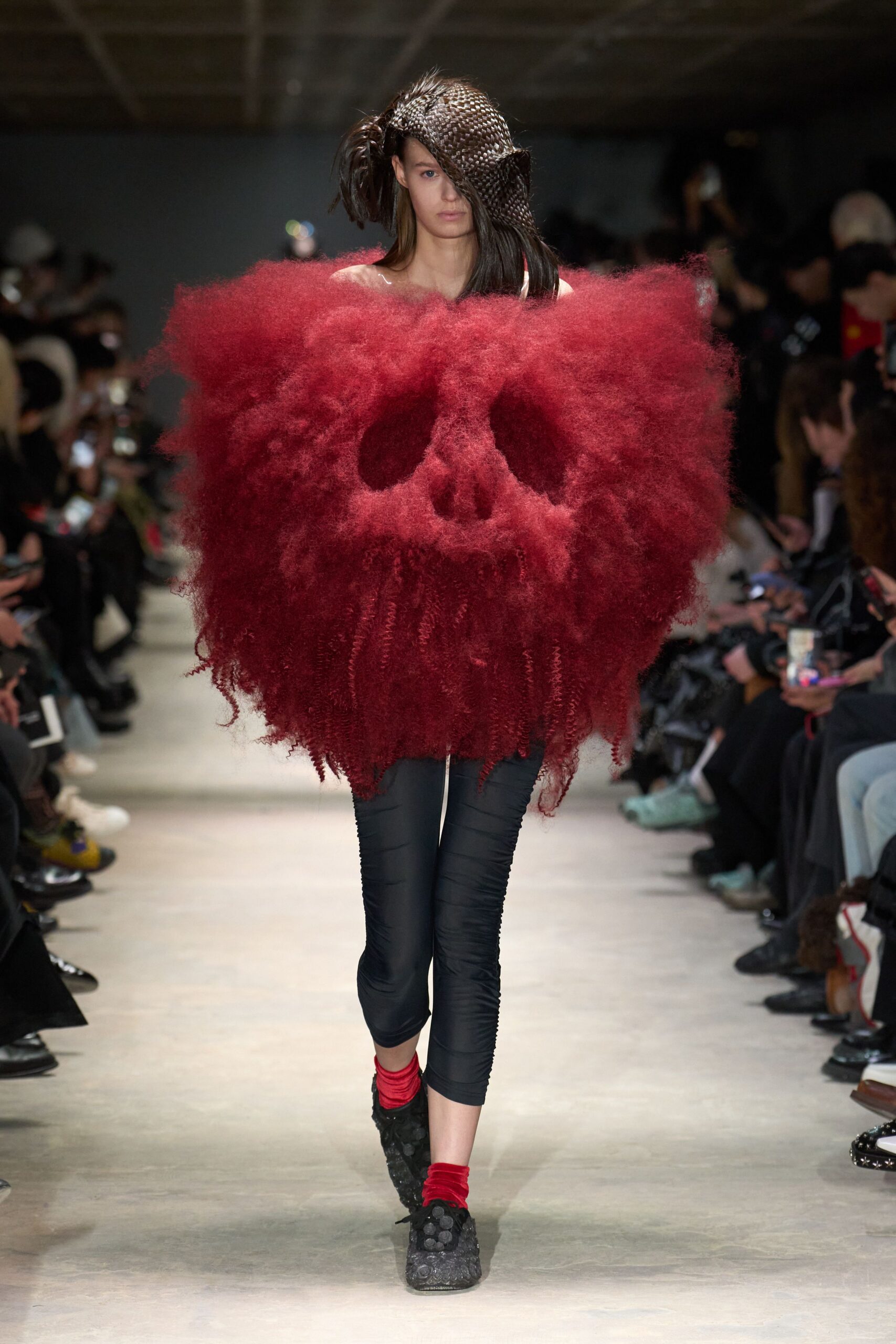 red wool sleeveless oversized textured top