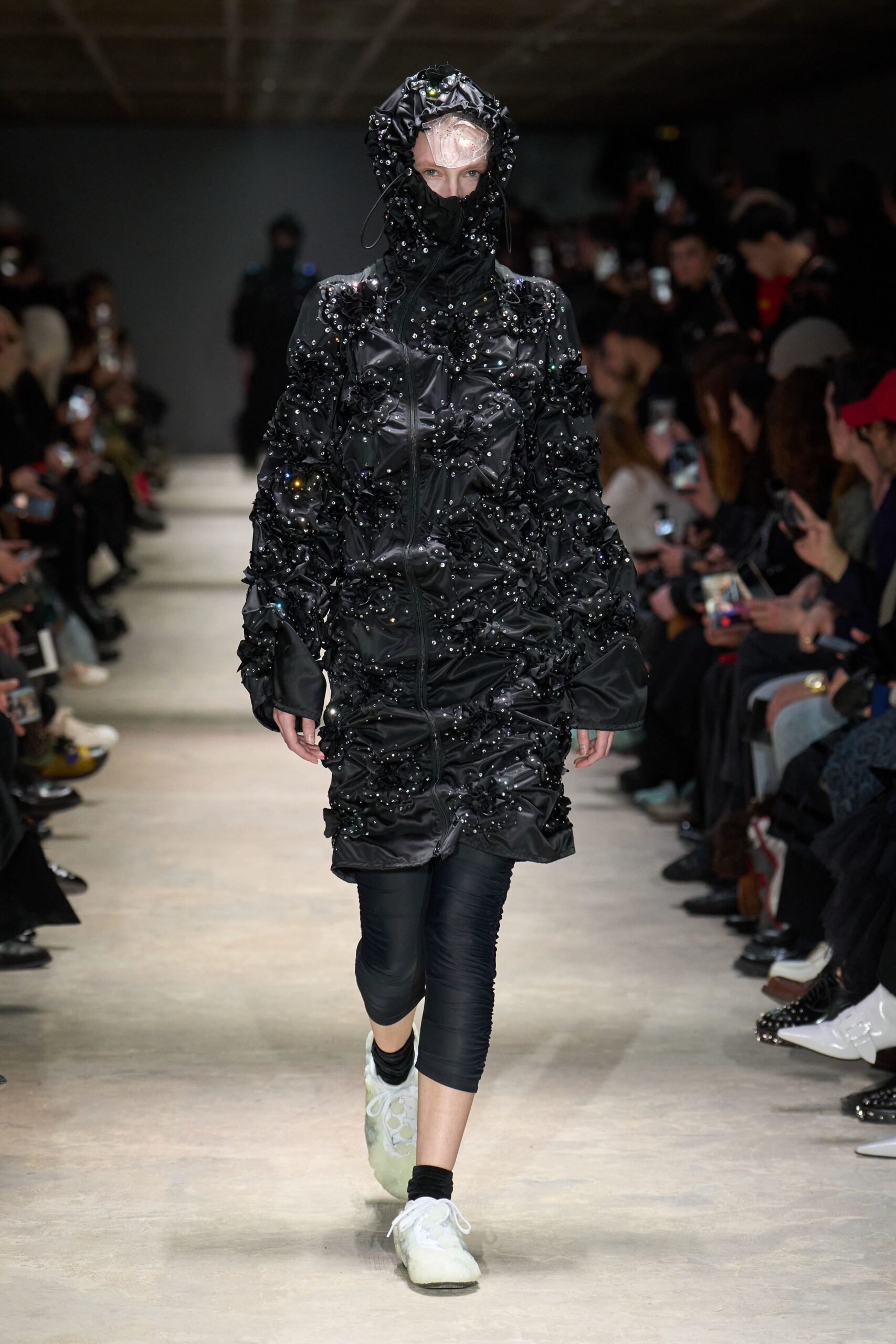 black embellished coat with fitted pants