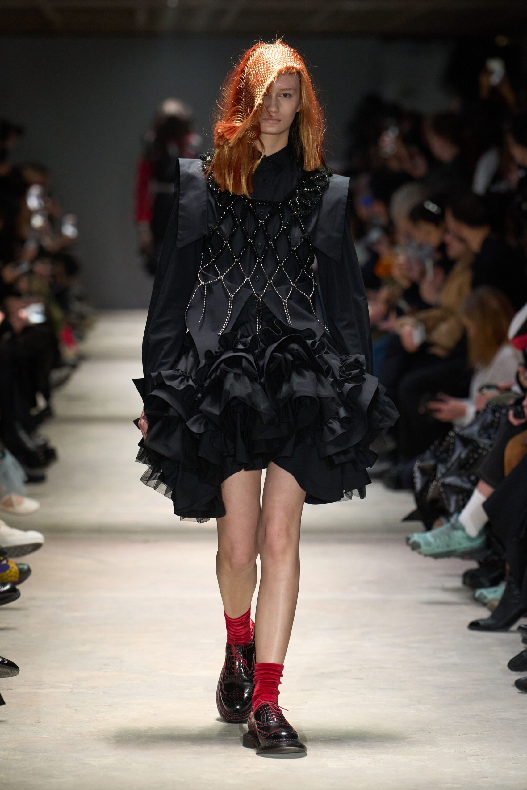 black ruffled mini dress with shoes