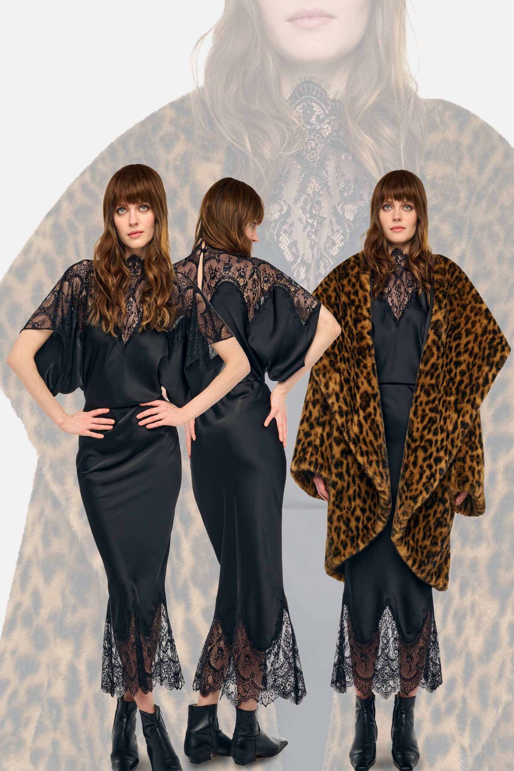black silk sleeveless high-neck fitted embroidered tiered dress