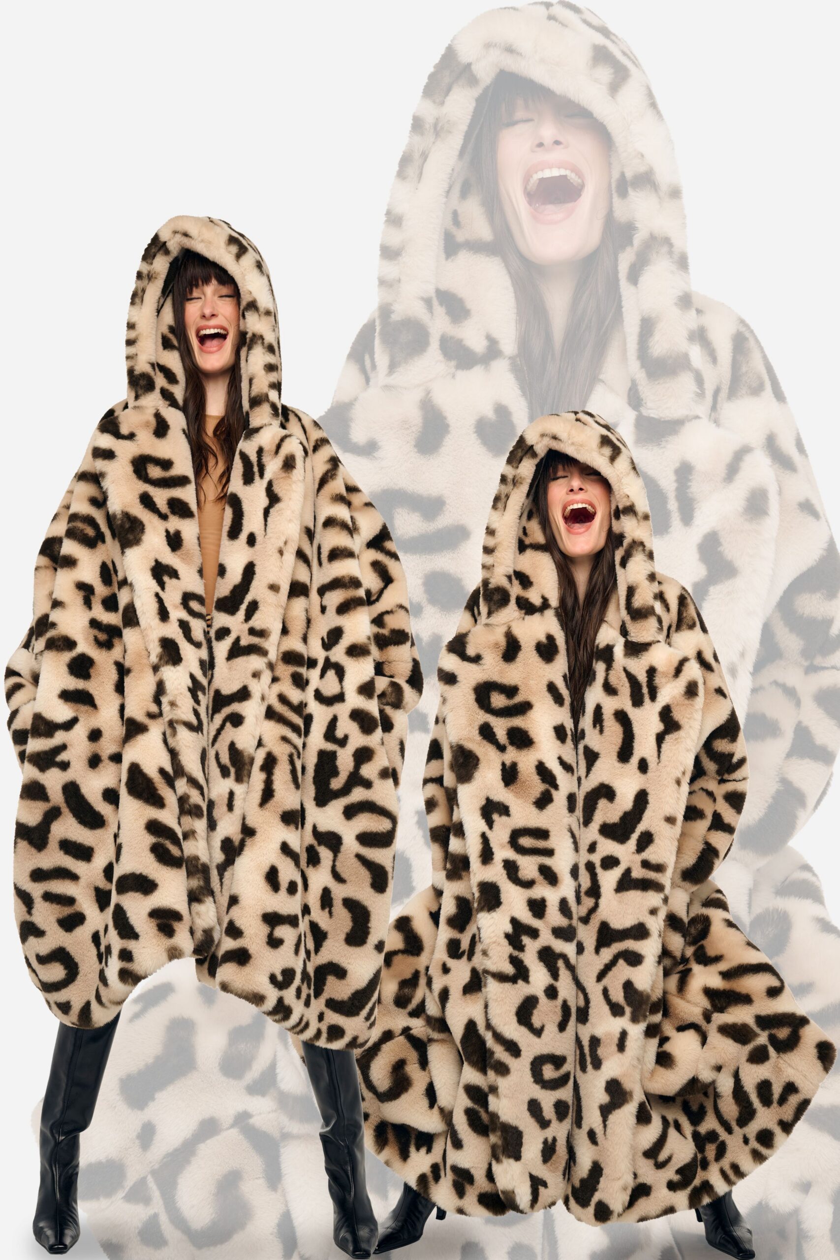 beige brown animal-print oversized coat