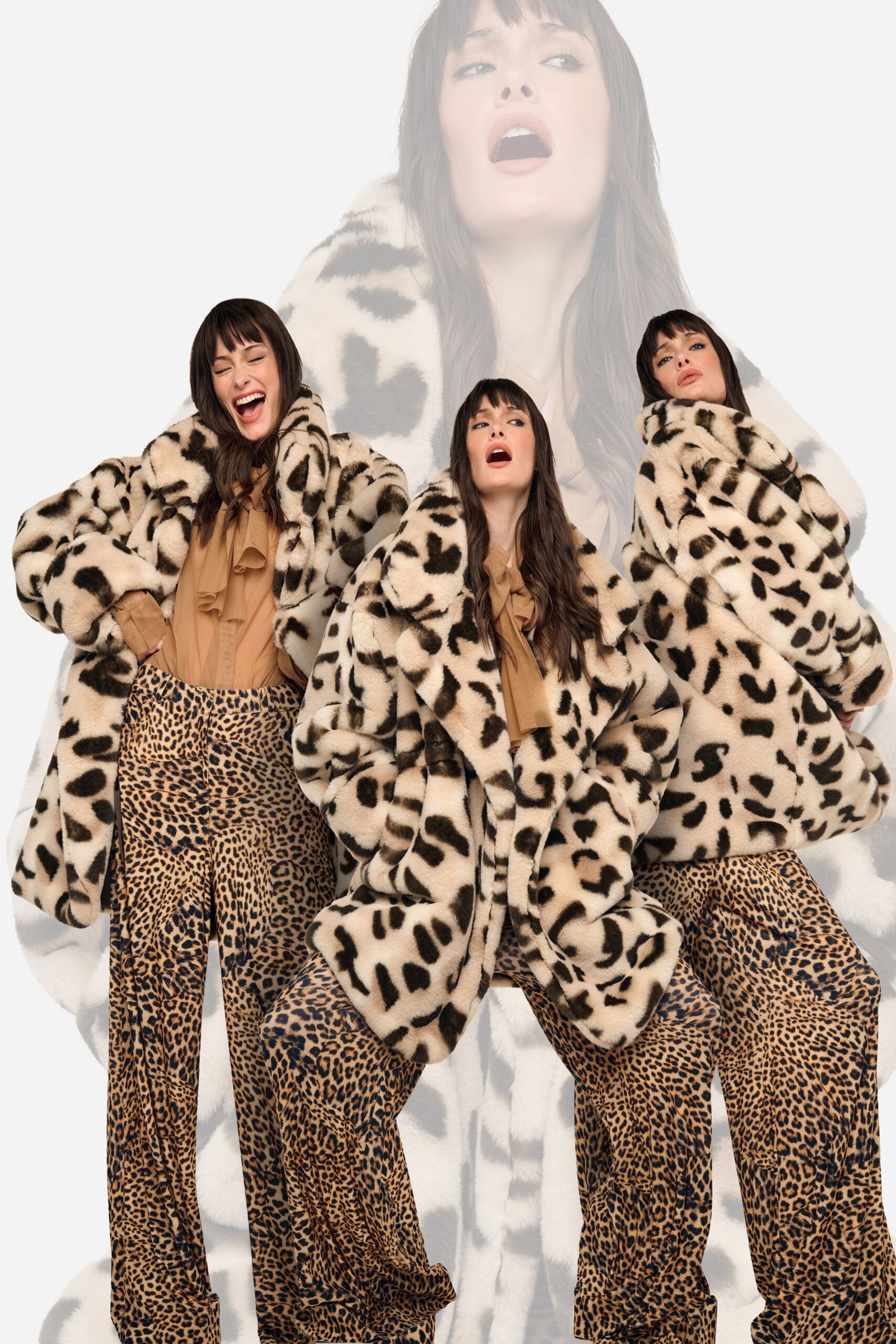 oversized animal-print faux-fur coat