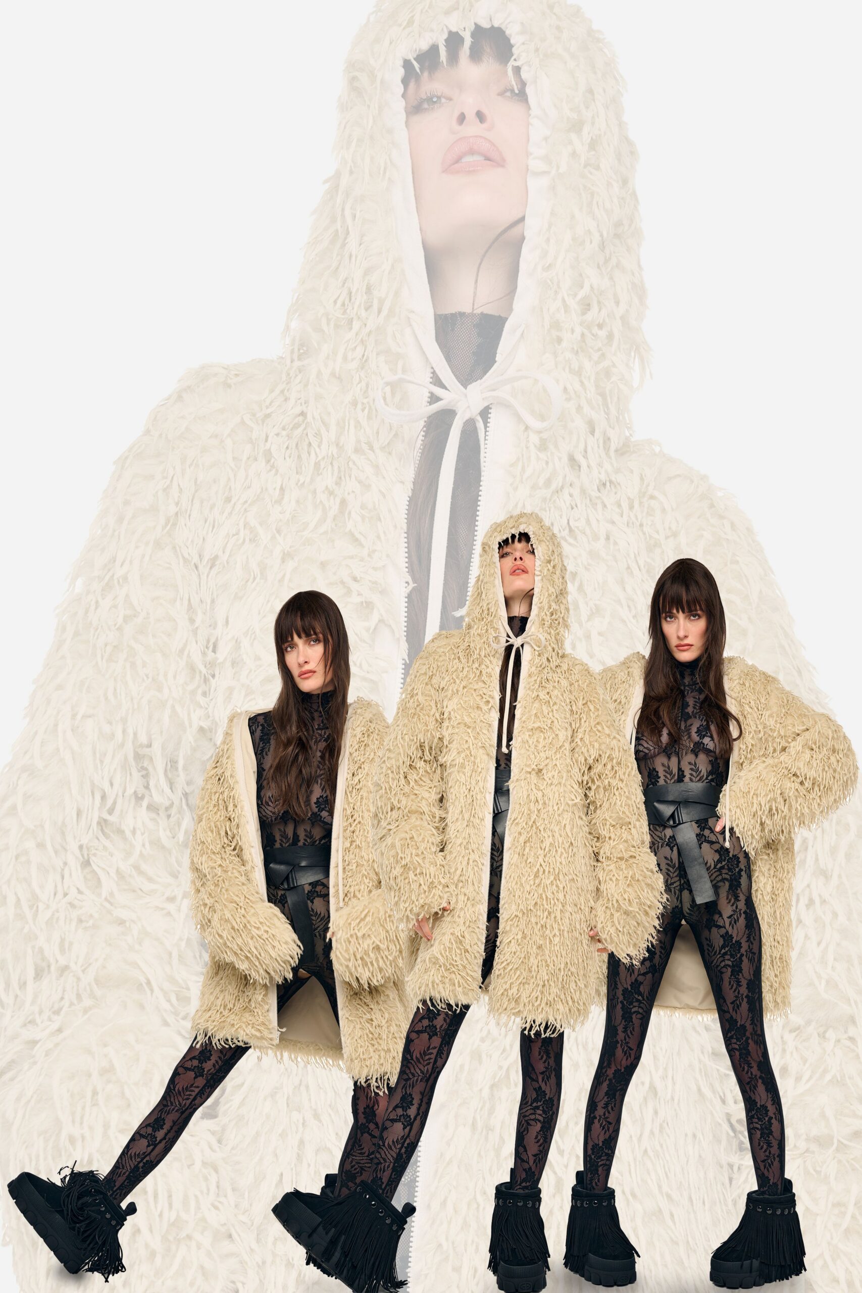 beige faux-fur oversized coat